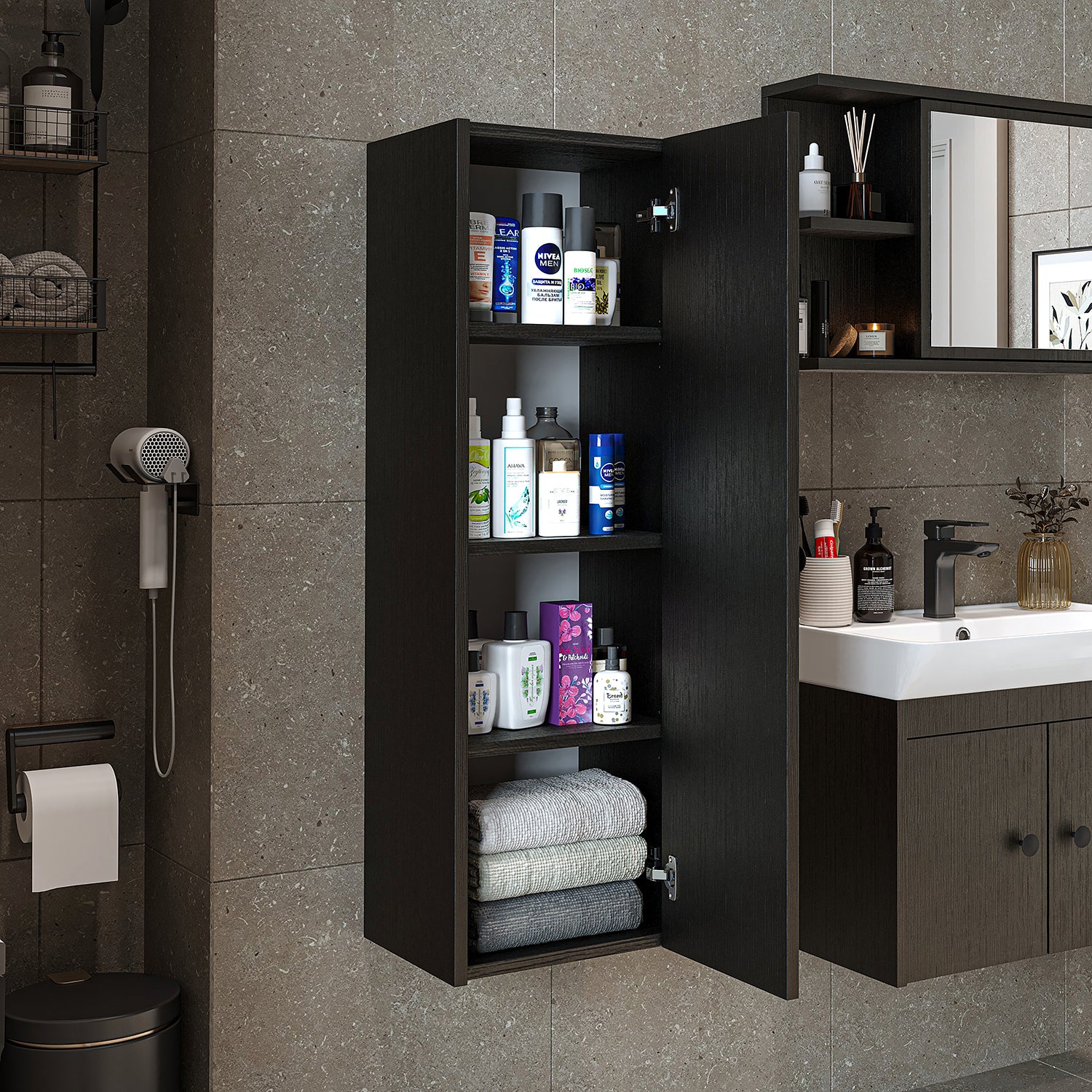 Bathroom furniture set - ADA - Vanity unit with washbasin - Mirror cabinet - Side cabinet - Bathroom furniture - bathroom cabinet, washbasin, bathroom furniture, bathroom cabinet, bathroom, with, vanity unit, bathroom furniture, set, washbasin, furniture, bathroom, bathroom