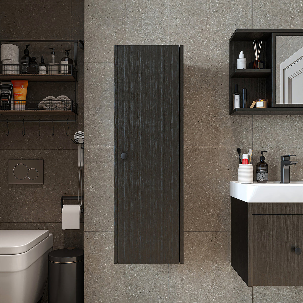 Roomart 4-teiliges Badmöbel-Set ADA, 60 cm, mit Waschbecken und Hochschrank, in 5 Farben