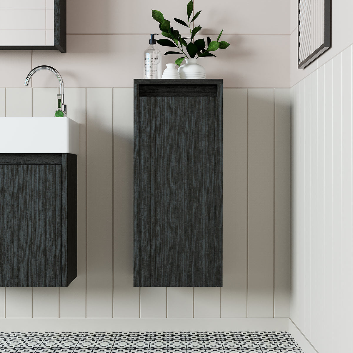 Roomart Badezimmer Seitenschrank, 30 cm, hängend mit Tür und offenem Fach, in 5 Farben