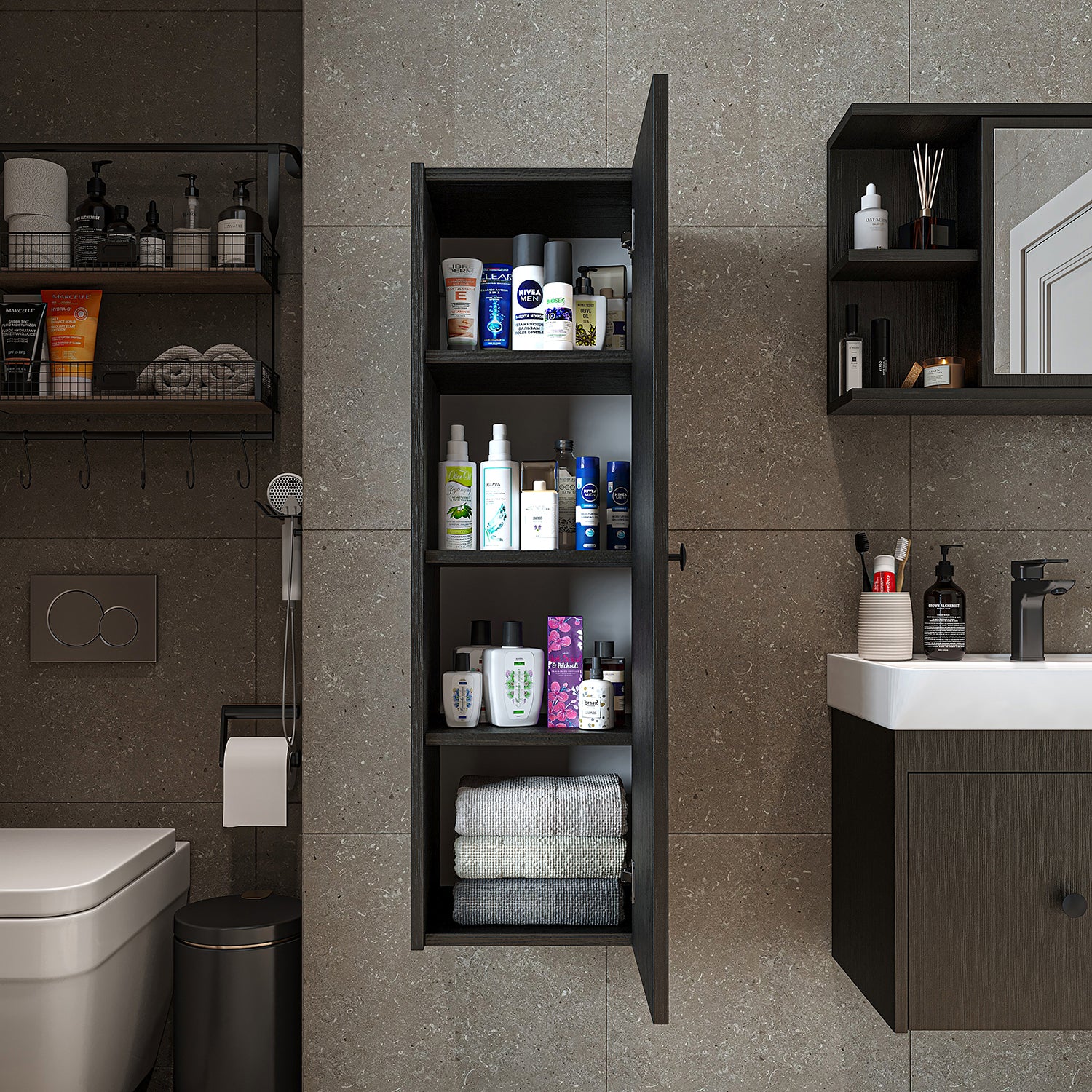 Bathroom furniture set - ADA - Vanity unit with washbasin - Mirror cabinet - Side cabinet - Bathroom furniture - bathroom cabinet, washbasin, bathroom furniture, bathroom cabinet, bathroom, with, vanity unit, bathroom furniture, set, washbasin, furniture, bathroom, bathroom