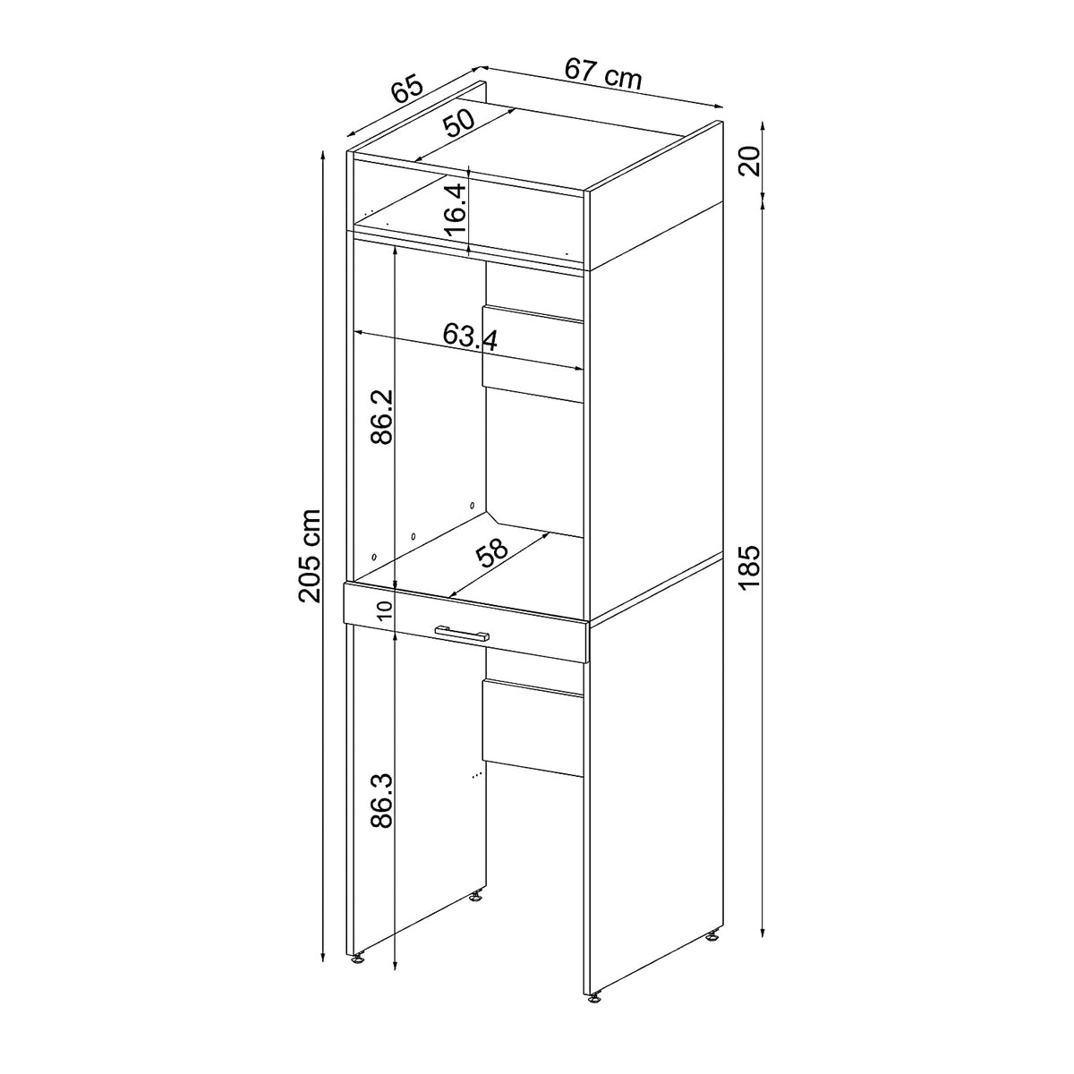 Roomart Waschmaschinenschrank DUO-I, 67 cm, für Waschmaschine und Trockner