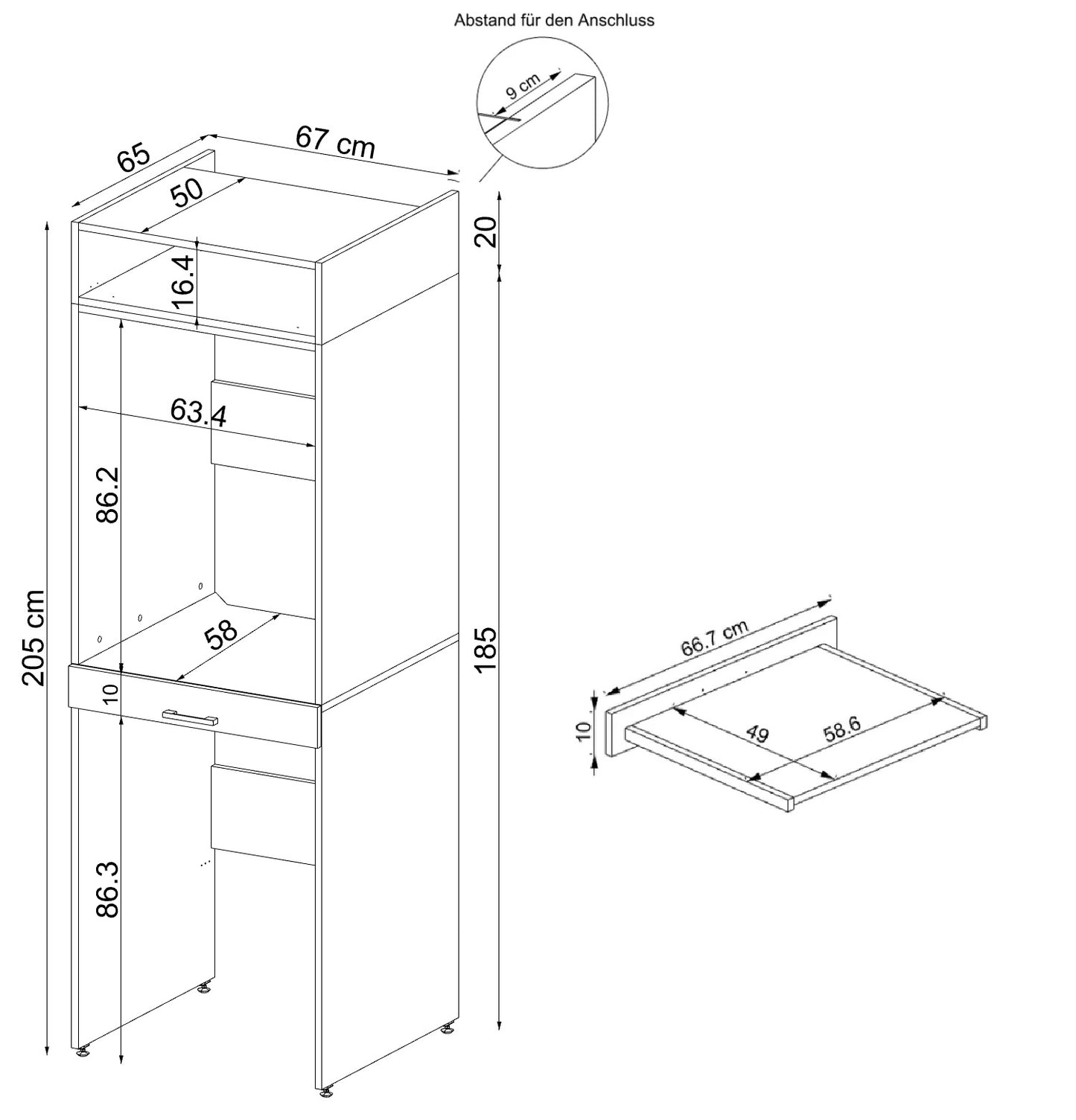 Roomart Waschmaschinenschrank für Trockner & Waschmaschine, in 3 Farben, mit Ausziehbrett • Weiß • Eiche • Schwarz Eiche