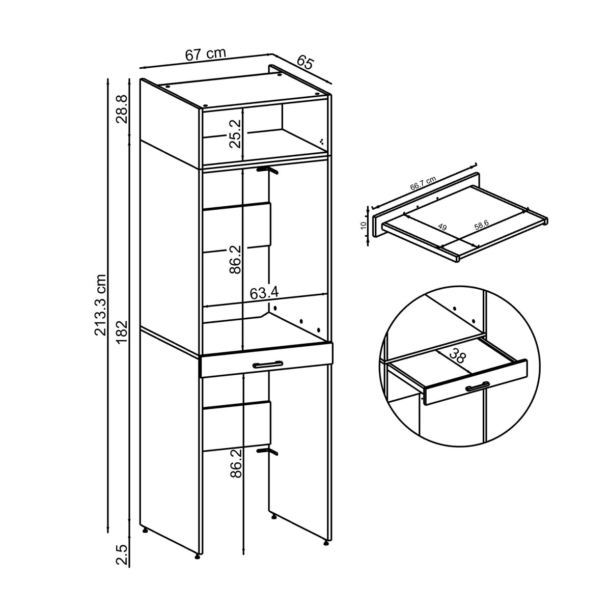 Roomart Waschmaschinenschrank DUO-I, 67 cm, für Waschmaschine und Trockner