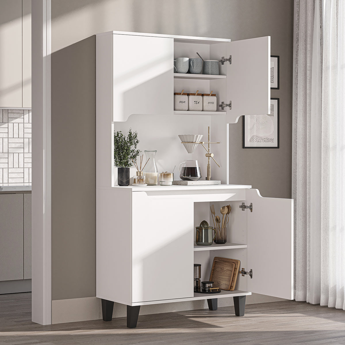 Roomart Küchenschrank DEFNE, 182 cm, mit offener Nische für Kaffeemaschine, in 5 Farben