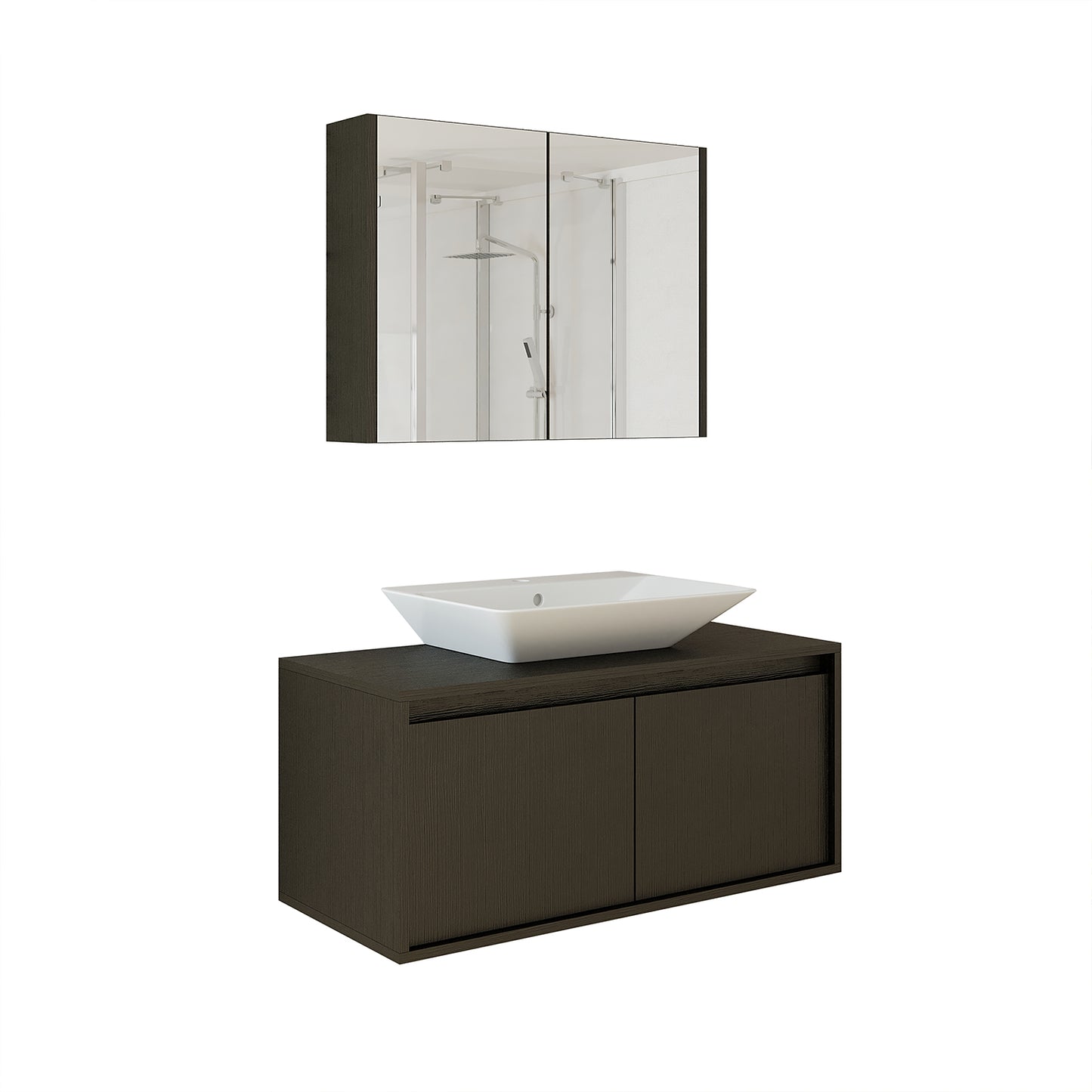 Roomart • Badmöbel Set • ATLANTIC • 3 Teilig • 100 cm Unterschrank mit Keramikwaschbecken • 80 cm Spiegelschrank