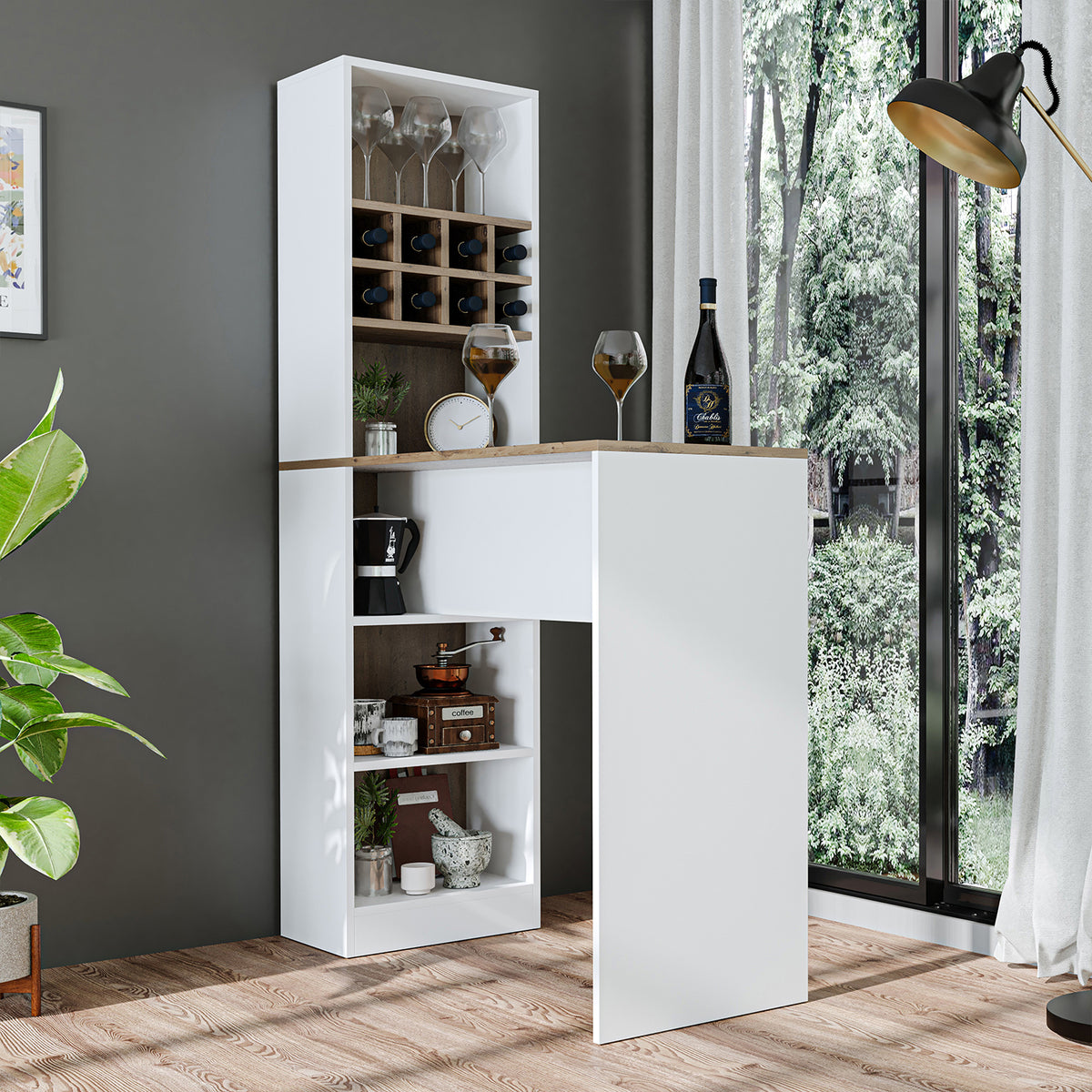 Roomart Bartisch DUBLIN, 120 cm, Stehtisch mit Weinregal, in 4 Farben