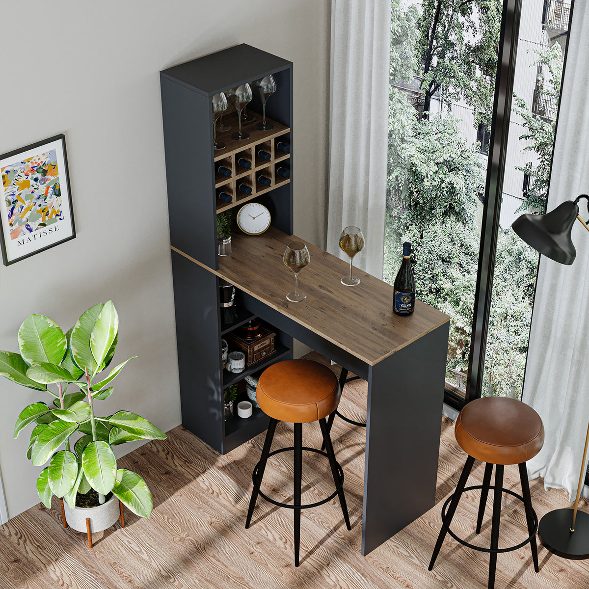 Roomart Bartisch DUBLIN, 120 cm, Stehtisch mit Weinregal, in 4 Farben