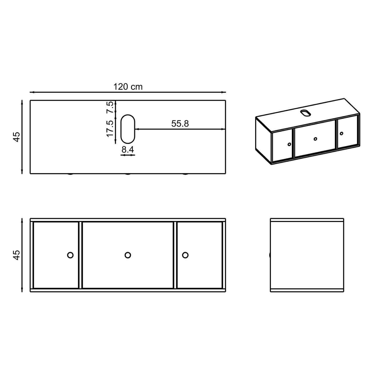 Roomart Badmöbel GUSTO-ATL 120 cm – Keramik Waschbecken &/oder Unterschrank – Modernes Design – Varianten wählbar – Eiche oder Weiß