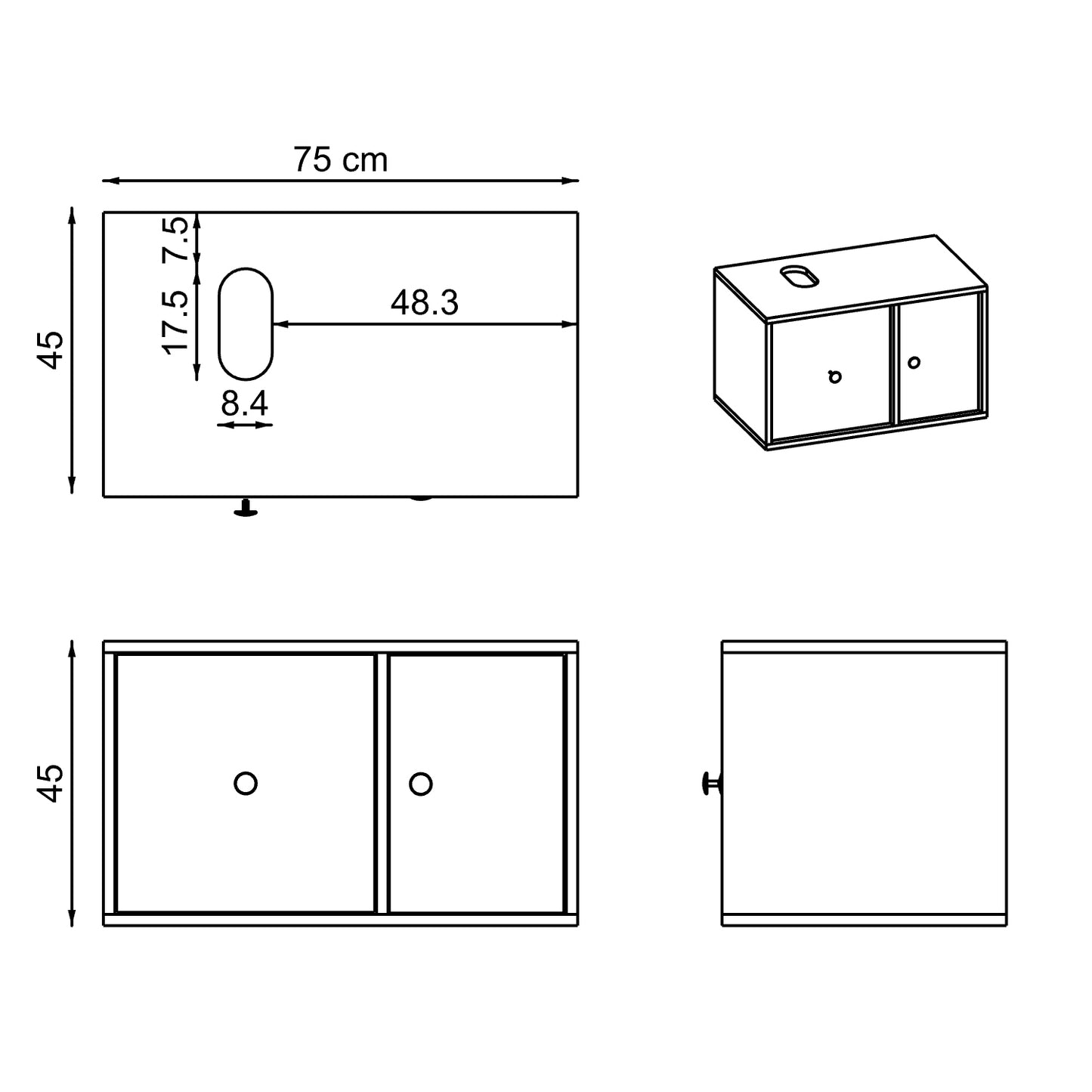 Roomart Badezimmermöbel GUSTO 75 cm – Keramik Waschbecken &/oder Unterschrank – Modernes Design – Varianten wählbar – Eiche oder Weiß