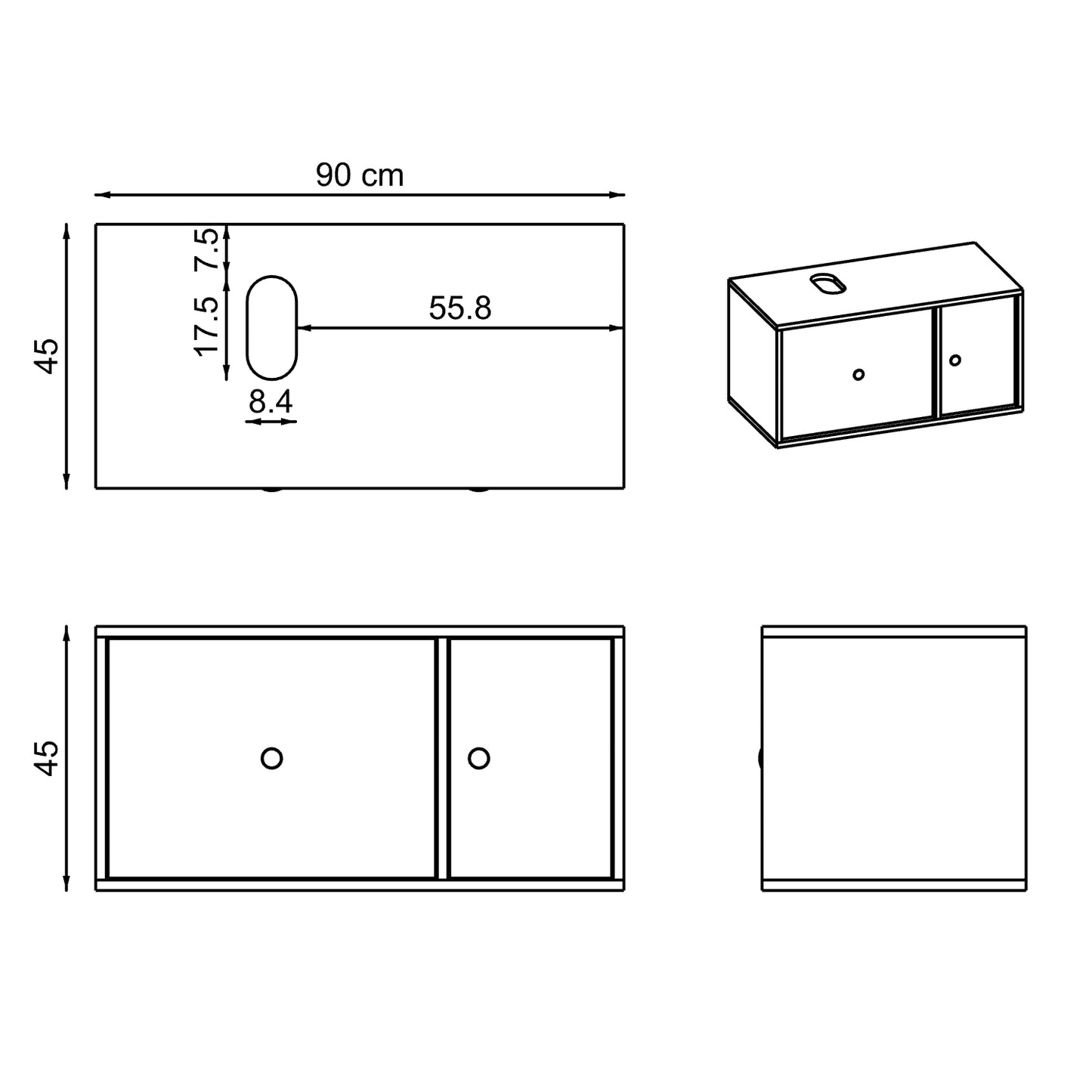Roomart Badezimmermöbel GUSTO-ATL 90 cm – Keramik Waschbecken &/oder Unterschrank – Modernes Design – Varianten wählbar – Eiche oder Weiß