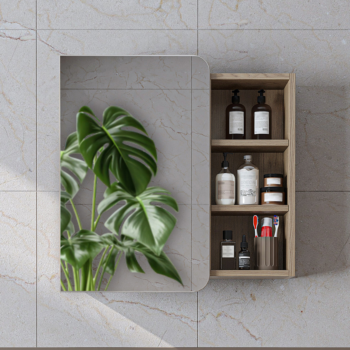 Roomart Badmöbel-Set LYCIA 82 cm, 4-teilig mit Spiegelschrank und Hochschrank, in 4 Farben