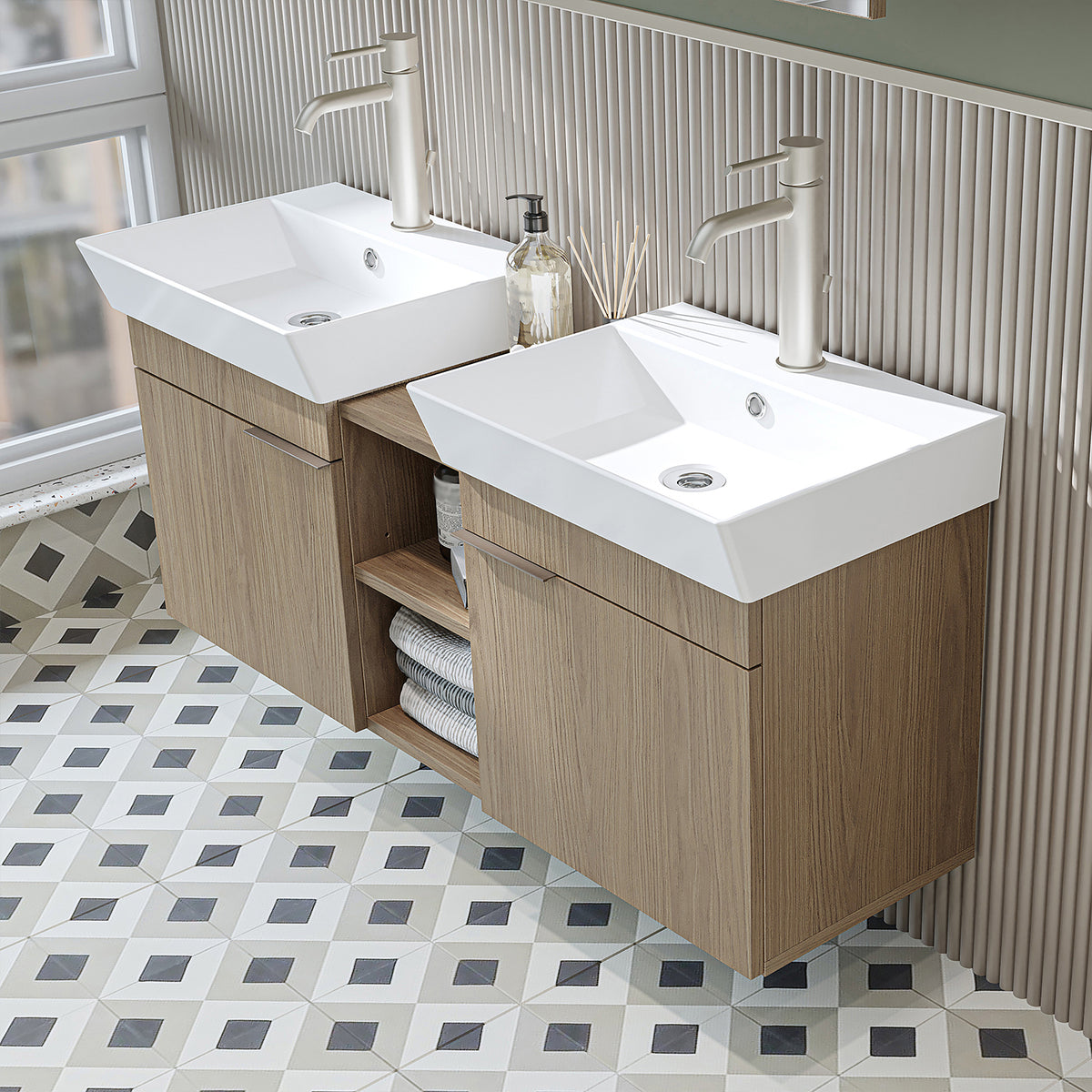 Roomart Badmöbel-Set LYCIA 120 cm, 4-teilig mit Doppelwaschtisch und Spiegelschrank, in 4 Farben