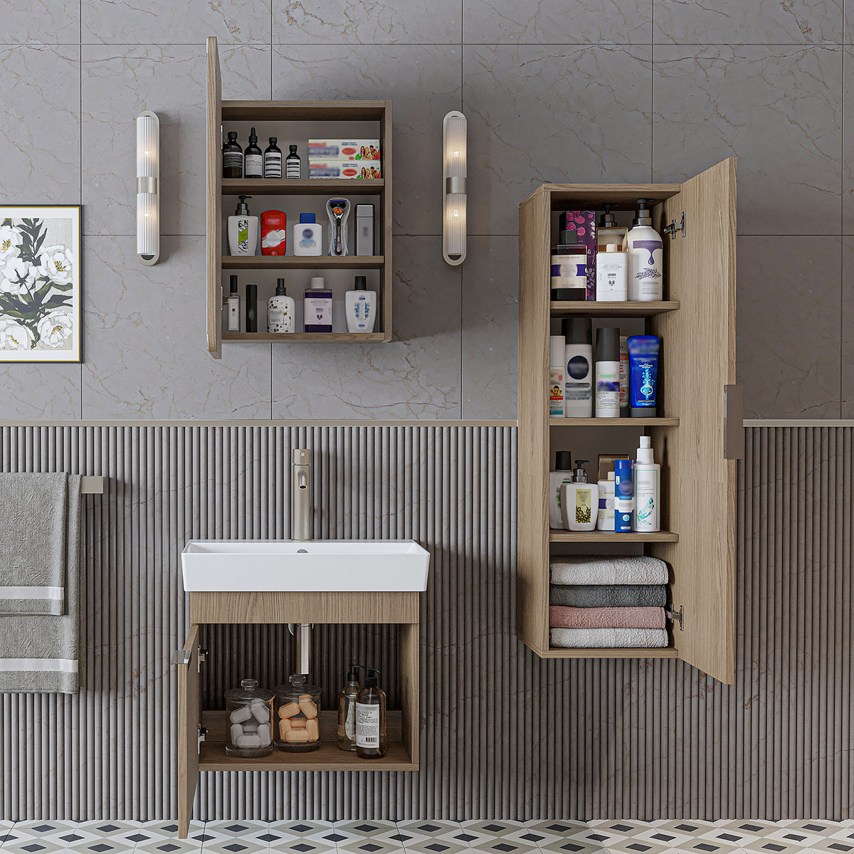 Roomart Badmöbel-Set LYCIA 60 cm, 4-teilig mit Spiegelschrank und Hochschrank, in 4 Farben
