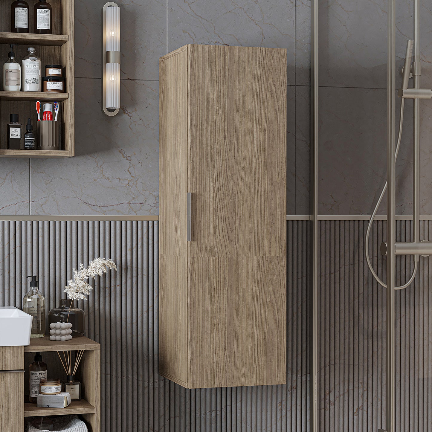 ROOMART Badmöbelset LYCIA 50 cm Unterschrank mit Keramik-Waschbecken, Spiegelschrank, Seitenschrank, Badezimmermöbel in 4 Farben