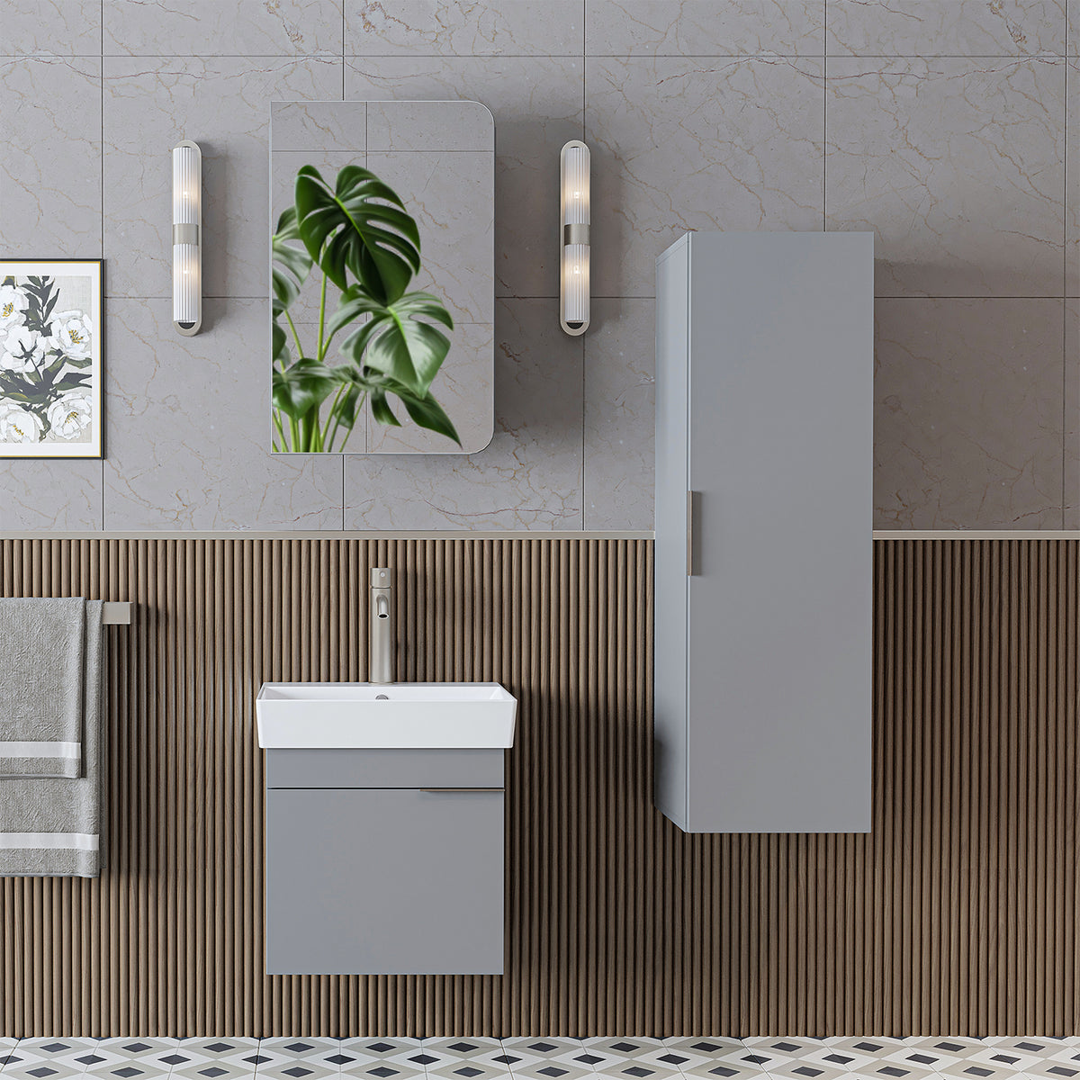 LYCIA Badmöbel-Set in Grau im Gäste-WC mit Spiegelschrank