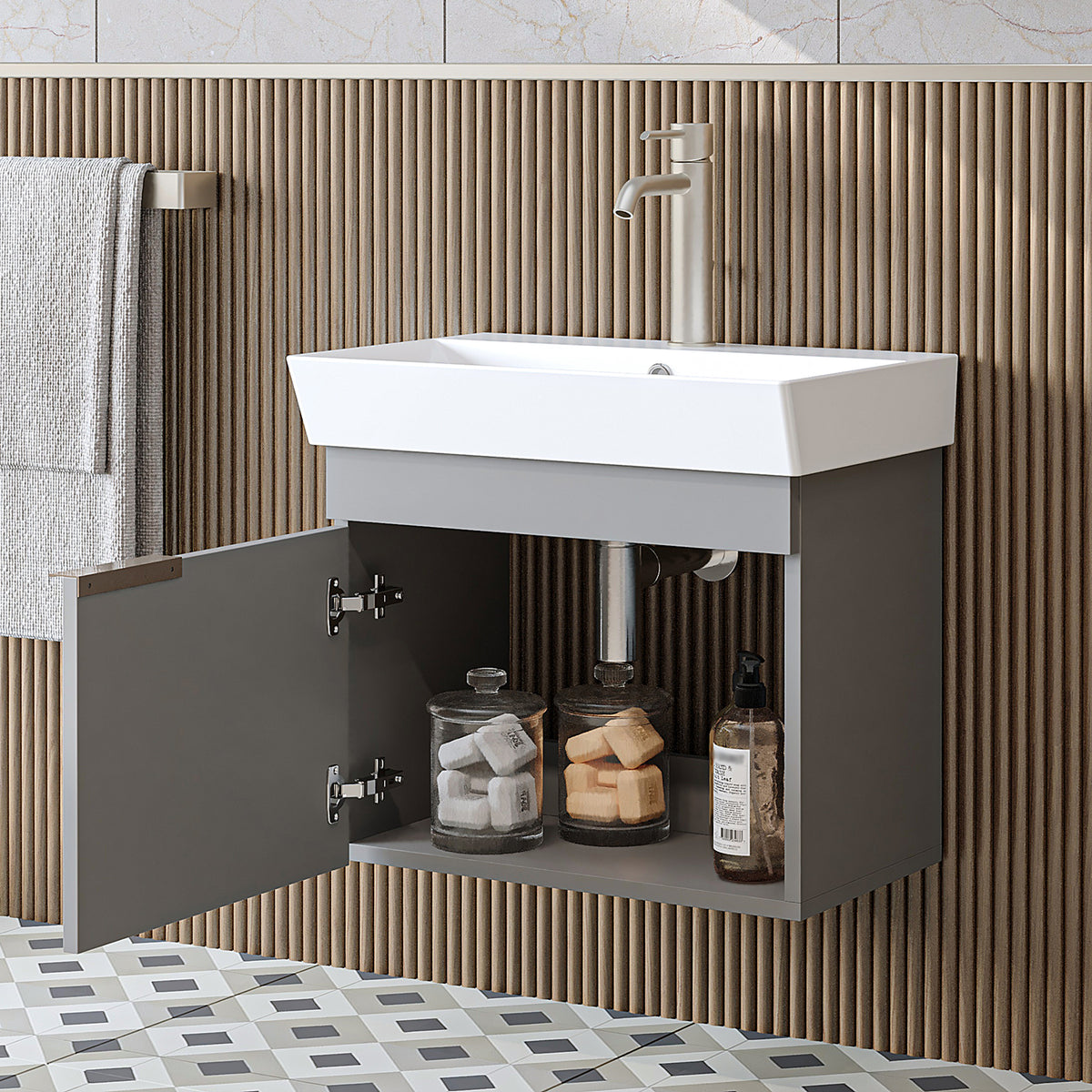 Roomart Badmöbel LYCIA 60 cm, Waschtisch mit Keramik-Waschbecken, in 4 Farben