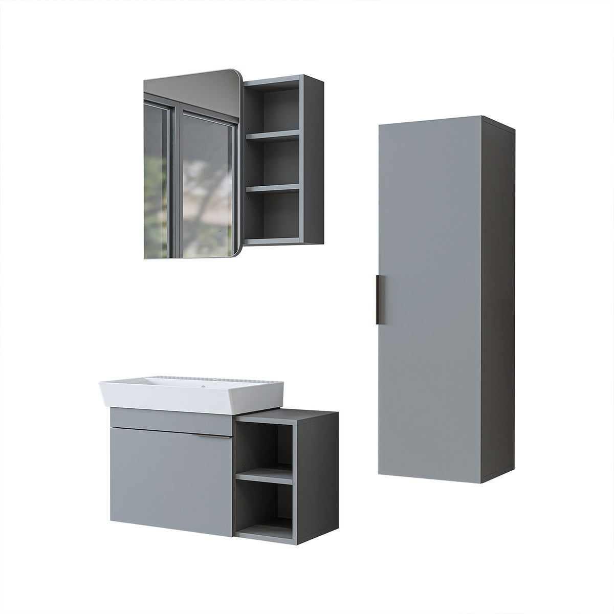 Roomart Badmöbel-Set LYCIA 82 cm, 4-teilig mit Spiegelschrank und Hochschrank, in 4 Farben
