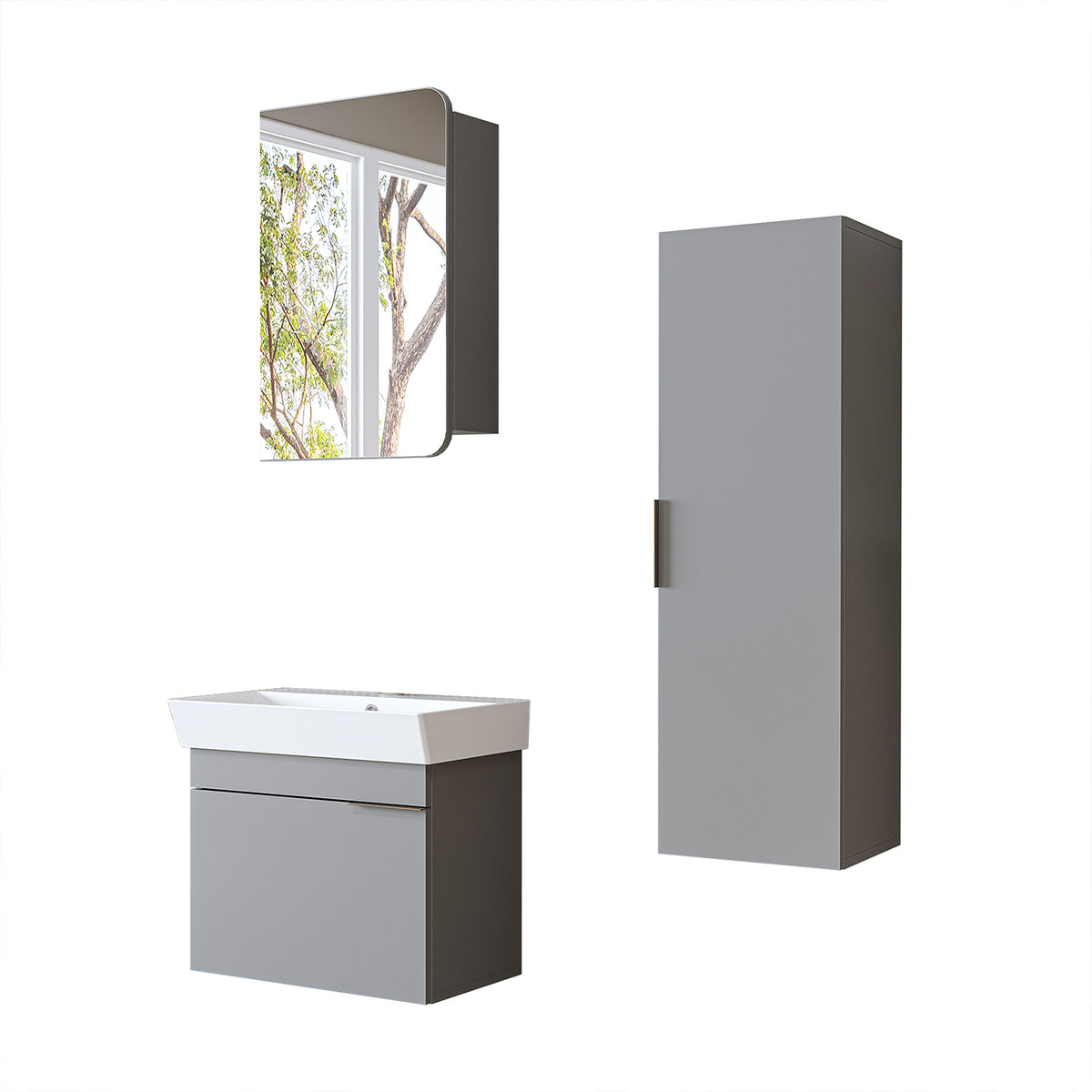 Roomart Badmöbel-Set LYCIA 60 cm, 4-teilig mit Spiegelschrank und Hochschrank, in 4 Farben