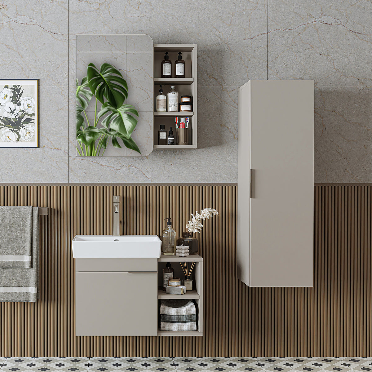 Roomart Badmöbel-Set LYCIA 72 cm, 4-teilig mit Spiegelschrank und Hochschrank, in 4 Farben