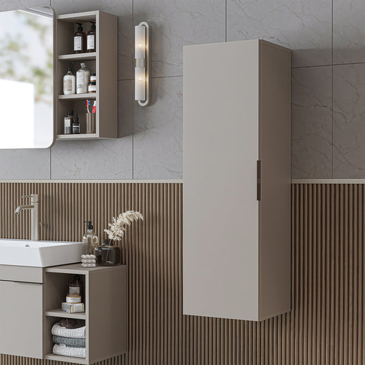 Roomart Bad Hochschrank LYCIA – Badezimmerschrank 114 cm mit Stauraum, Seitenschrank für Bad & Gäste-WC, Badmöbel modern, 4 Farben