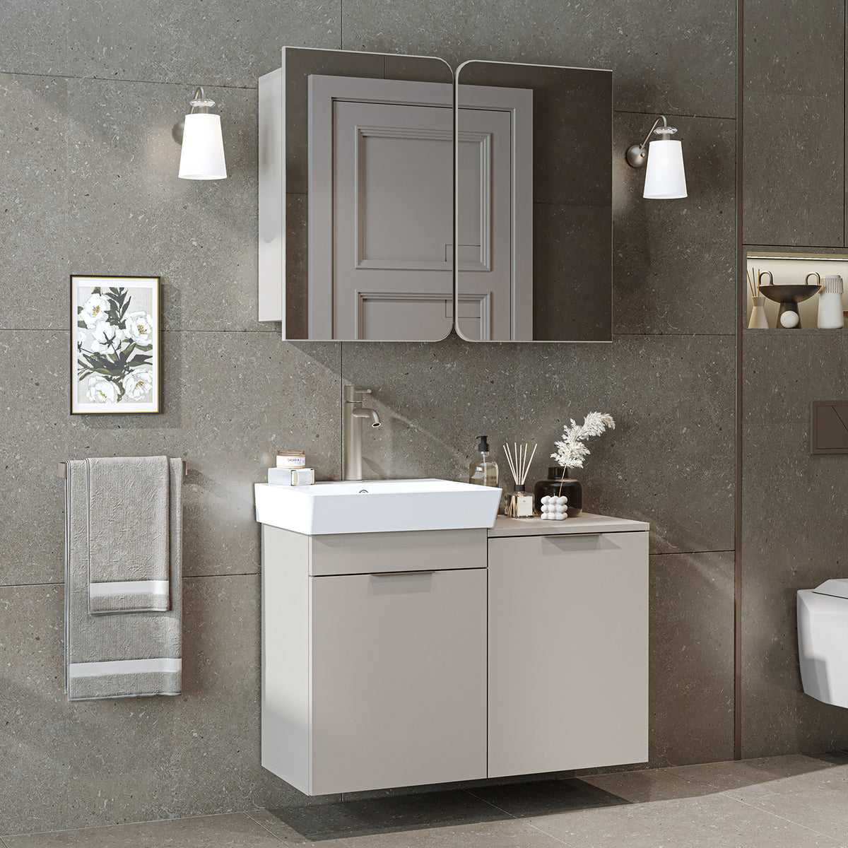 Roomart 3-teiliges Badmöbel-Set LYCIA, 49 cm, Waschtisch mit Spiegelschrank, in 4 Farben