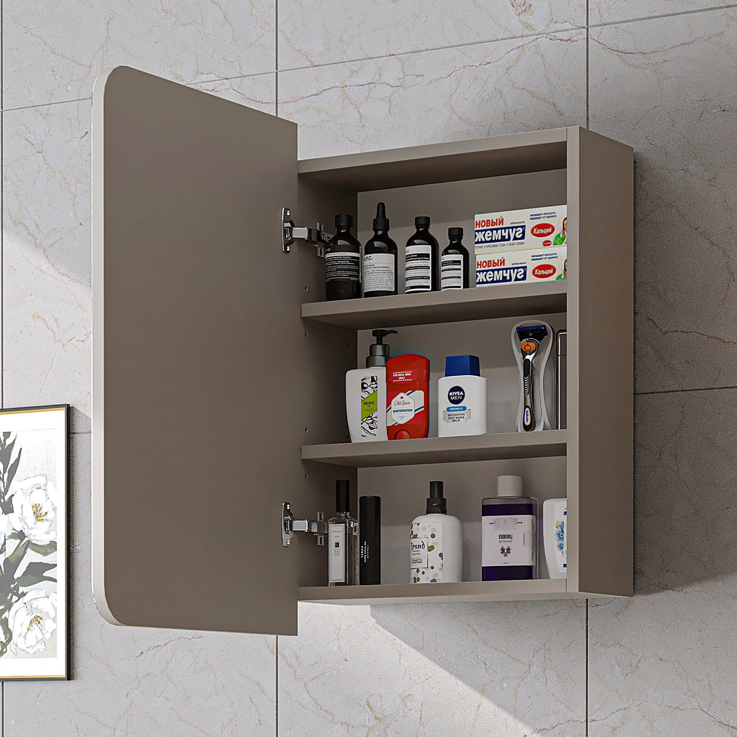 ROOMART Badmöbelset LYCIA 50 cm Unterschrank mit Keramik-Waschbecken, Spiegelschrank, Seitenschrank, Badezimmermöbel in 4 Farben