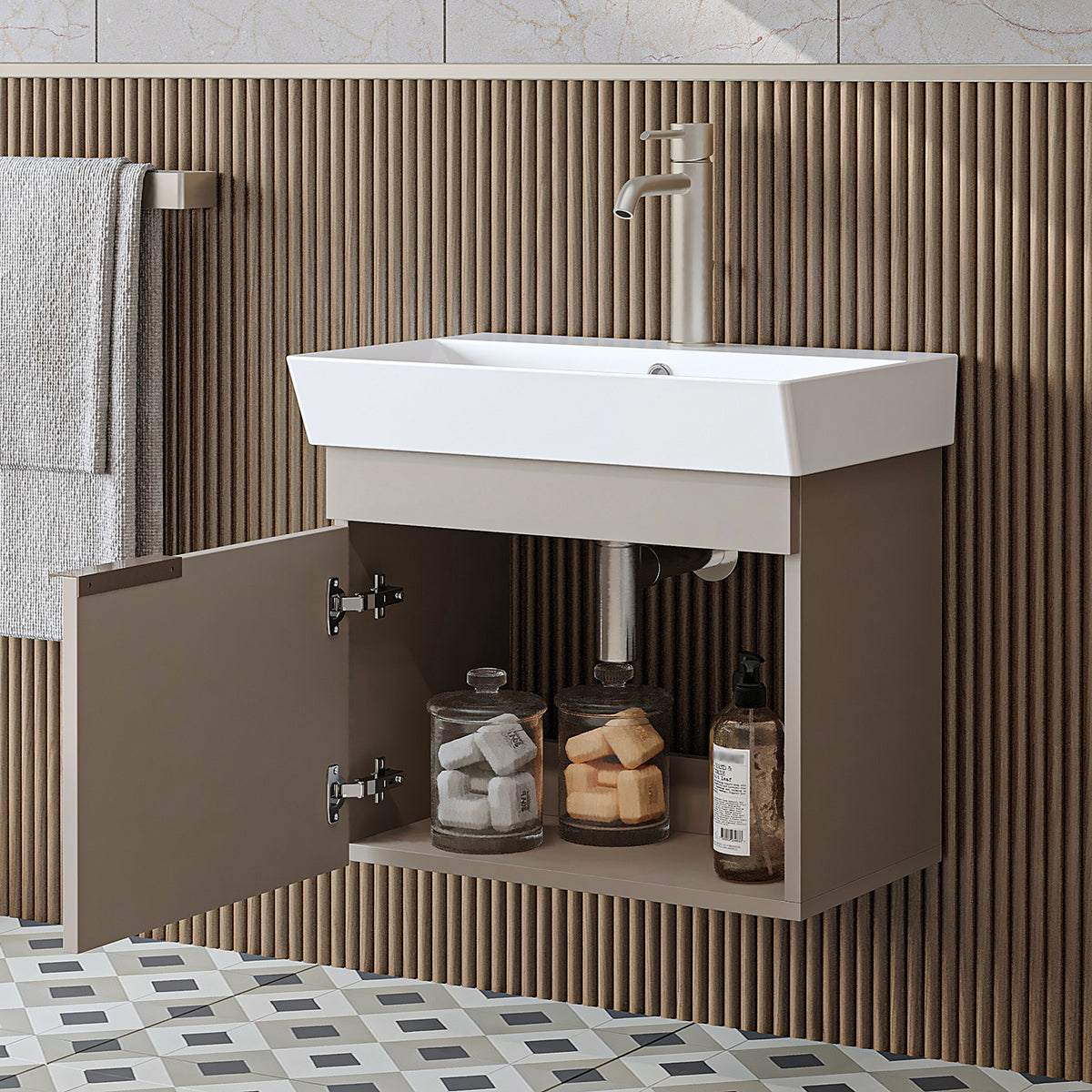 Roomart Badmöbel LYCIA 60 cm, Waschtisch mit Keramik-Waschbecken, in 4 Farben