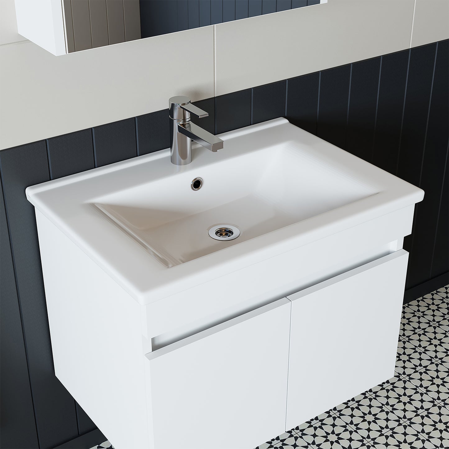 Roomart Ensemble de meubles de salle de bain ATRIA 65 cm Armoire basse avec lavabo Armoire haute - miroir salle de bain, armoire miroir salle de bain largeur 60 cm, armoire miroir salle de bain, armoire miroir avec éclairage, armoire miroir largeur 80 cm, armoires miroir pour salle de bain, miroir
