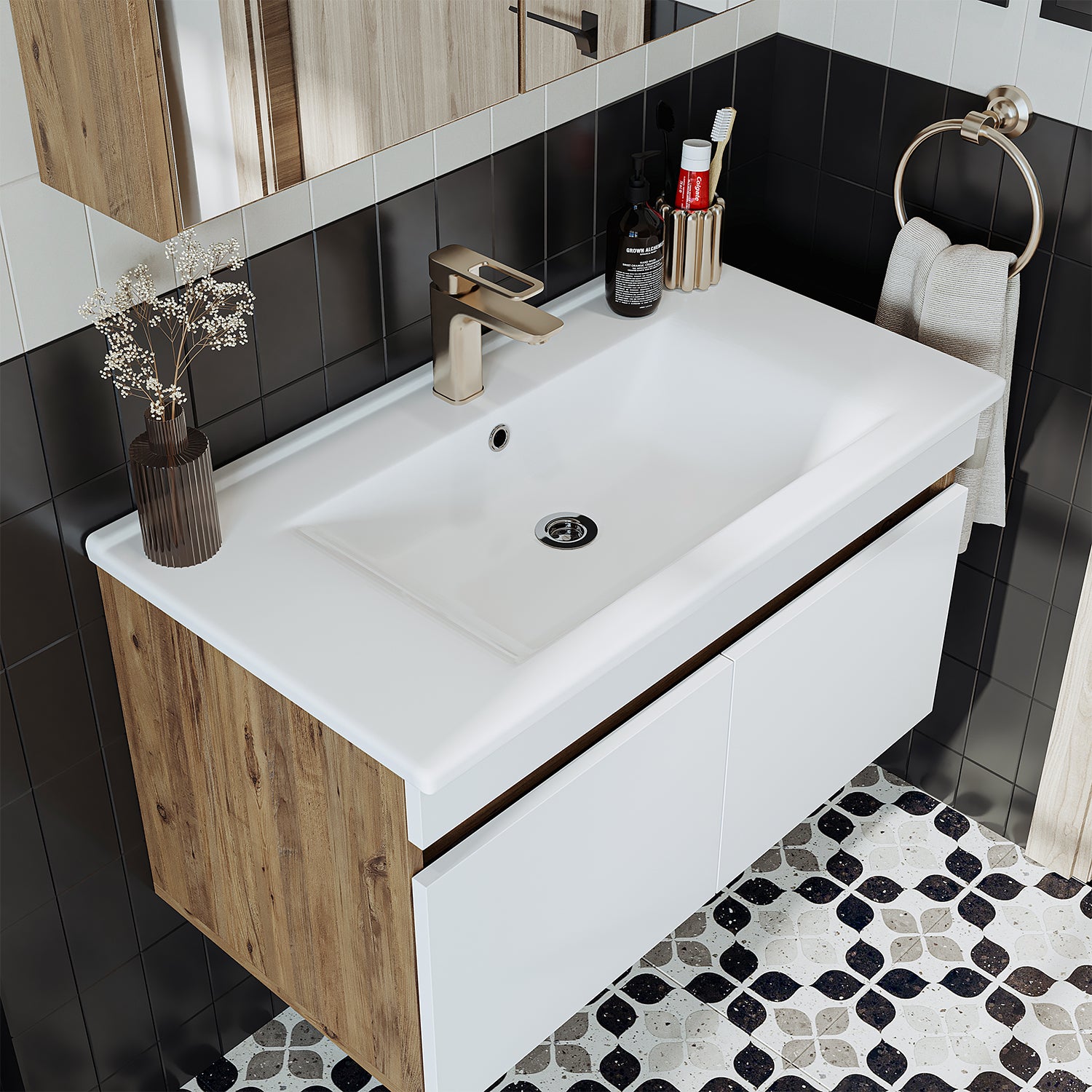 Roomart juego de muebles de baño ATRIA 3 piezas, en 4 colores, 85 cm mueble con lavabo de cerámica - armario con espejo - mueble de baño, lavabo, muebles de baño, mueble de baño, baño, con, mueble con lavabo, mueble de baño, juego, lavabo, mueble, muebles de baño, baño