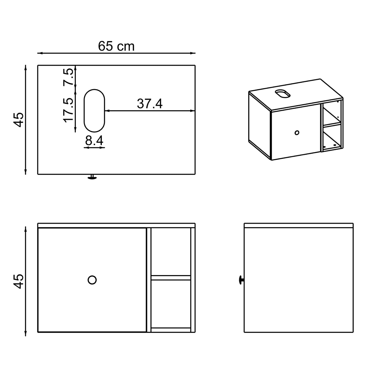Roomart Badezimmermöbel LOTUS 65 cm – Keramik Waschbecken &/oder Unterschrank – Modernes Design – Varianten wählbar – Weiß-Eiche, Eiche oder Anthrazit-Eiche