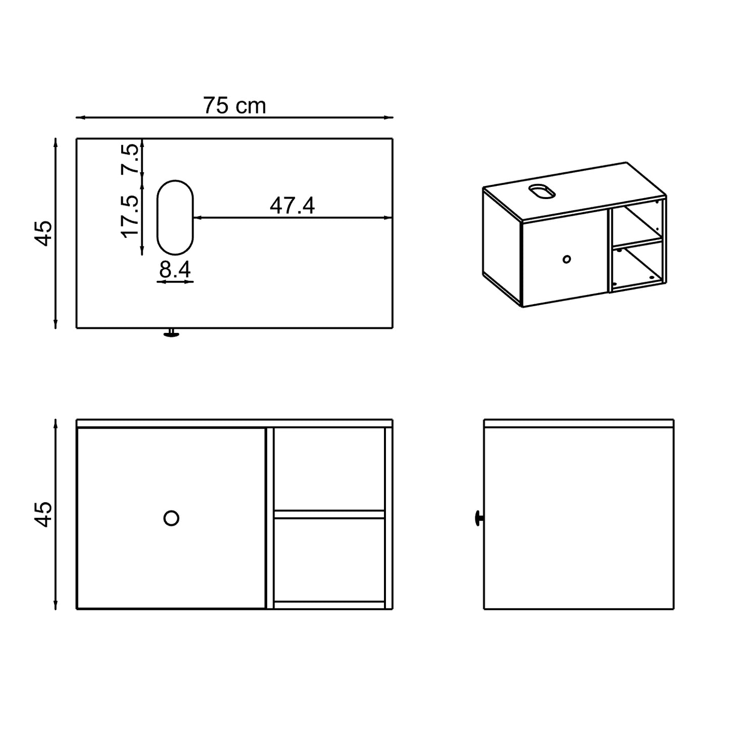Roomart Badezimmermöbel LOTUS 75 cm – Keramik Waschbecken &/oder Unterschrank – Modernes Design – Varianten wählbar – Weiß-Eiche, Eiche oder Anthrazit-Eiche