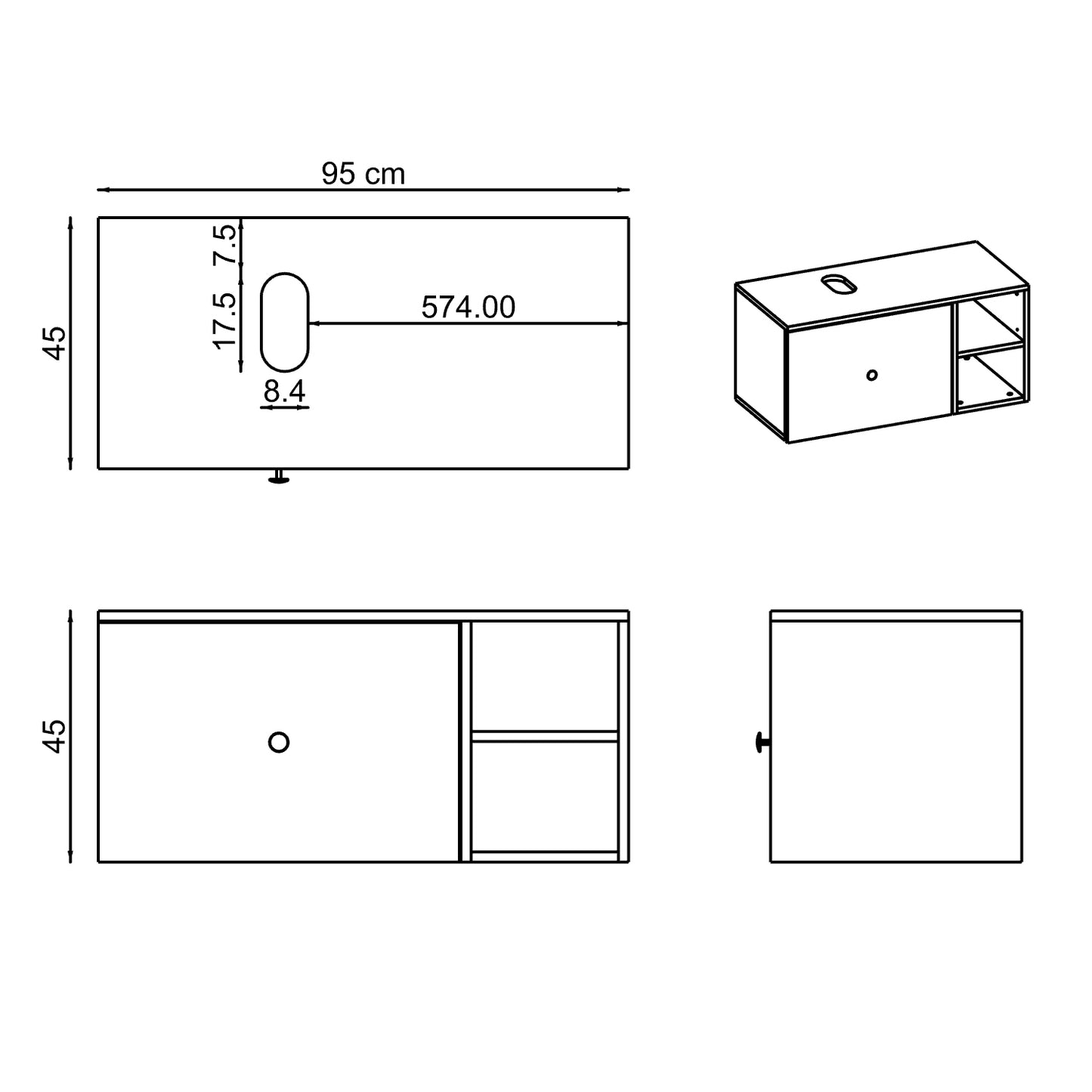Roomart Badezimmermöbel LOTUS II- 95 cm – Keramik Waschbecken &/oder Unterschrank – Modernes Design – Varianten wählbar – Weiß-Eiche, Eiche oder Anthrazit-Eiche