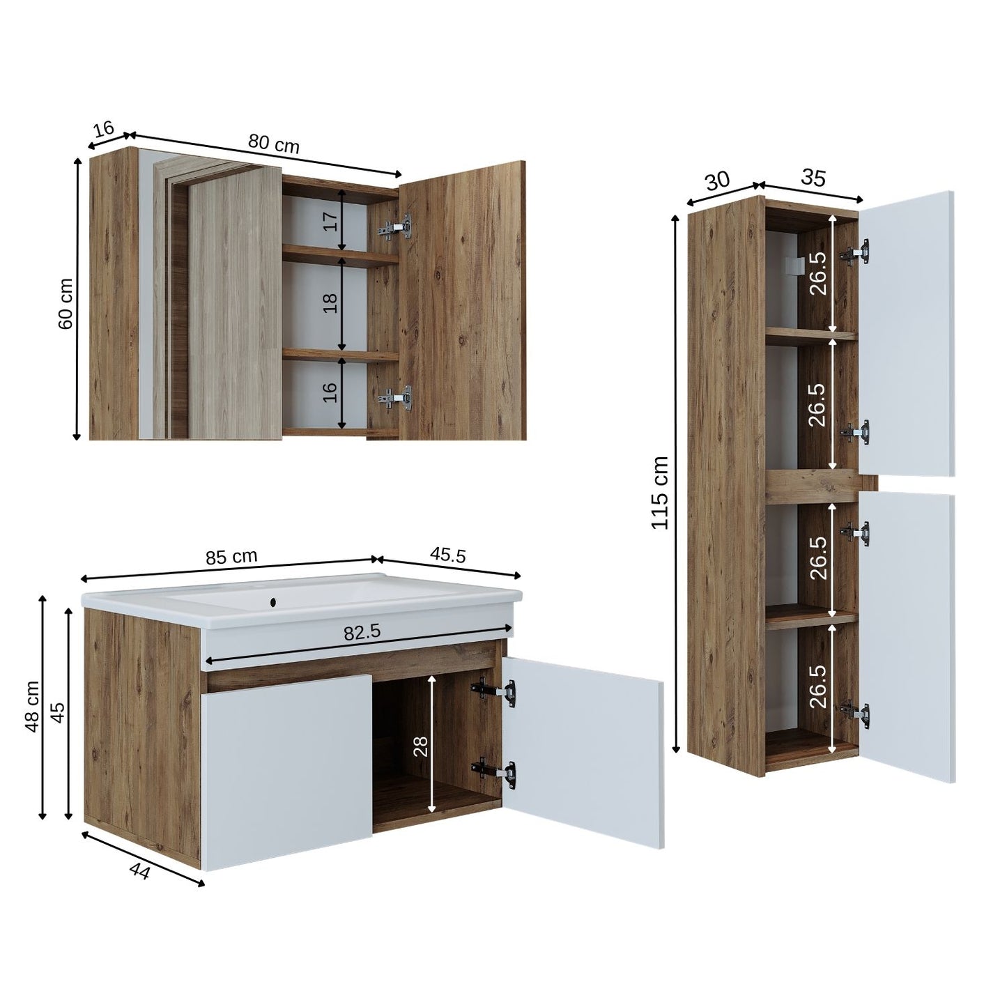 Roomart zestaw mebli łazienkowych ATRIA 85 cm szafka podumywalkowa z lustrem szafka wysoka - łazienka, zestaw, umywalka, z, szafka podumywalkowa, szafka, łazienka, szafka, szeroka, lustro, szafka, łazienka, meble, umywalka, do, łazienka, szafka, wysoka, szafka, umywalka, szafka, w