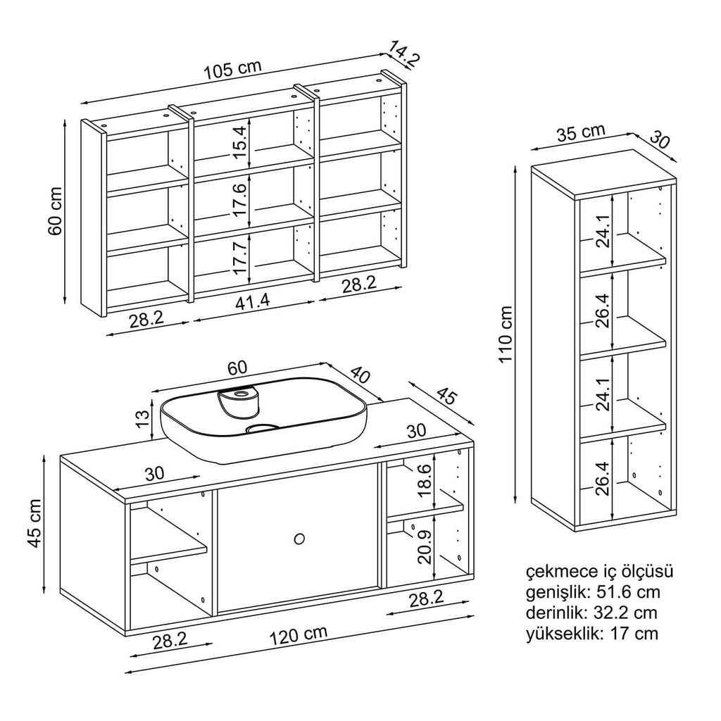 Dettagli per Roomart Set di mobili da bagno GUSTO 120 cm 4 pezzi con lavabo in ceramica Roomart Mobili da bagno - mobile da bagno, lavabo, mobili da bagno, mobile da bagno, bagno, con, vanità, mobili da bagno, set, lavabo, mobili