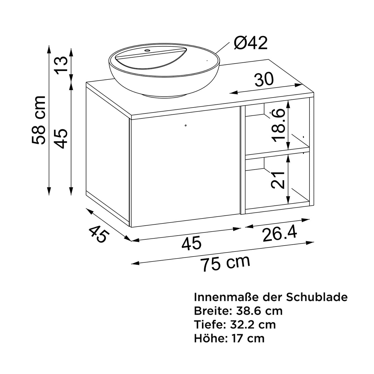 Roomart Badezimmermöbel Set LOTUS 75 cm 4 Teilig mit Keramik Waschbecken - badezimmerschrank, waschbecken, badezimmermöbel, badschrank, badezimmer, mit, unterschrank, badmöbel, set, waschtisch, möbel, badezimmermãbel, bad, badezimmerschränke, schmal, schm