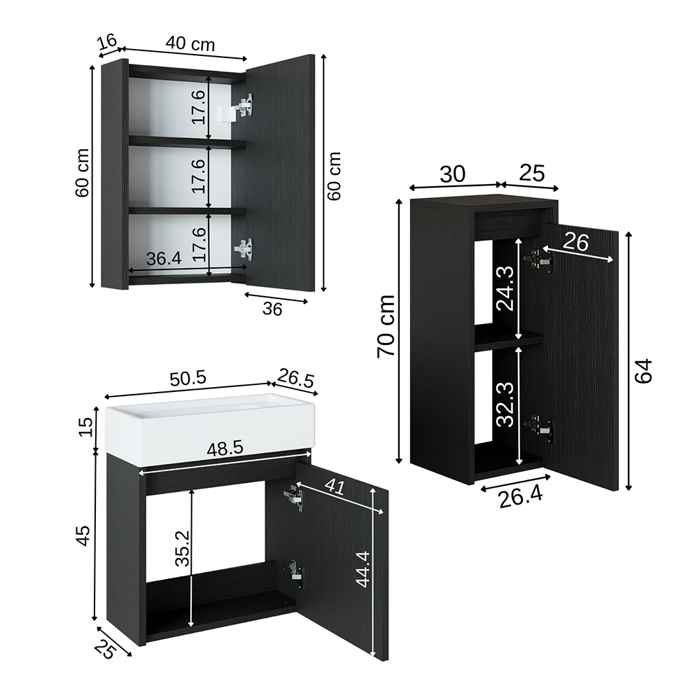 Badmöbelset • 50cm • Unterschrank mit Waschbecken • Badezimmer Möbel • Gäste WC