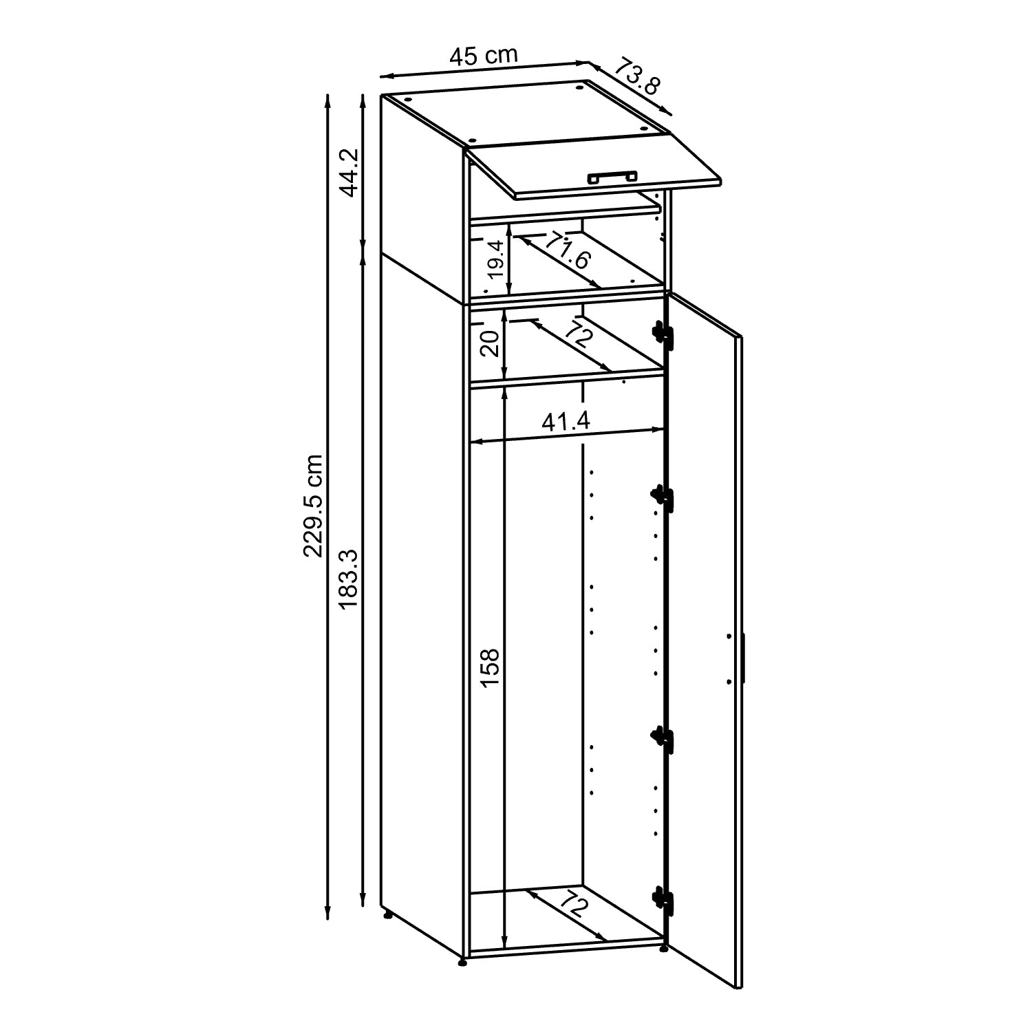 Roomart - DORA Armario alto 45cm ancho - Blanco - Roble blanco - Roble - Roble antracita - armario lavadora, estante lavadora, torre lavadora, armario, blanco, lavadoras, armario bajo, lavadora, secadora, armario hogar, armarios, armario baño, alto
