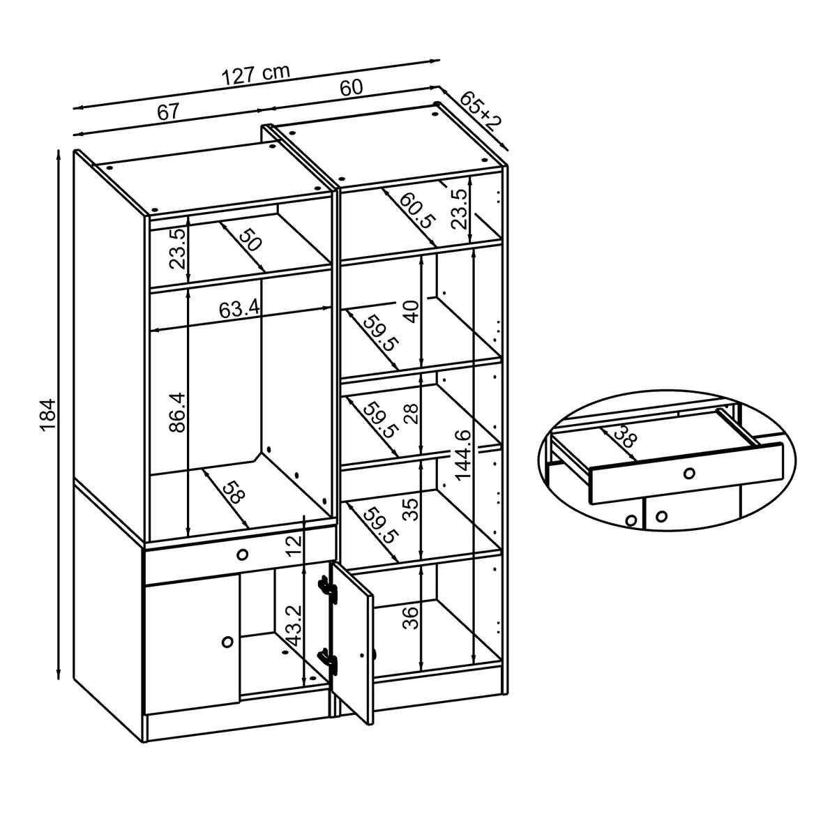 Nische des SERIE 1 Waschmaschinenschranks, ca. 63,4 x 86,4 cm