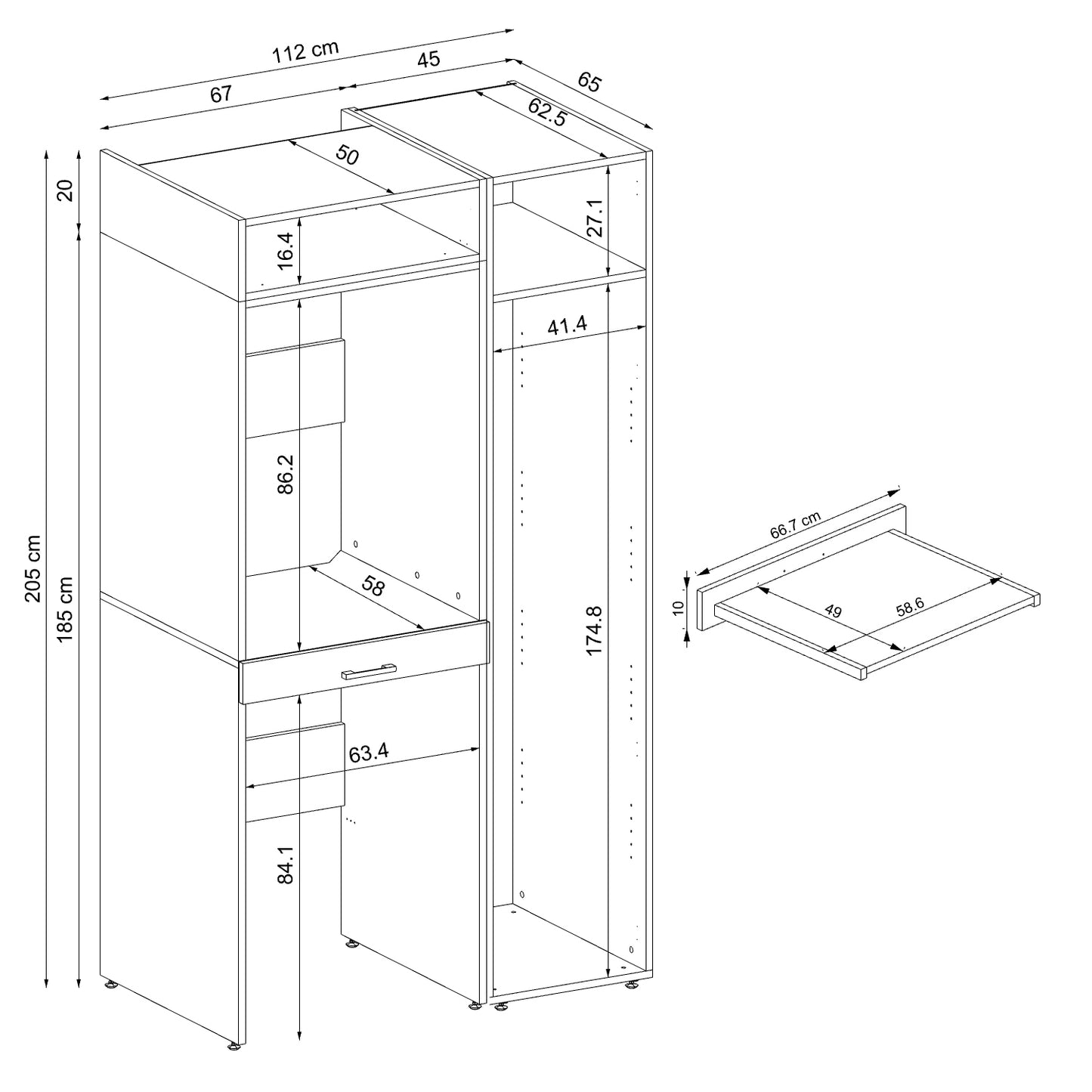 Roomart Waschmaschinenschrank, Trockner auf Waschmaschine • 112 cm breit • In 3 Farben - waschmaschinenschrank, waschmaschinenregal, waschturm, schrank, weiß, waschmaschinen, unterschrank, waschmaschine, trockner, haushaltsschrank, schränke, badschrank, h