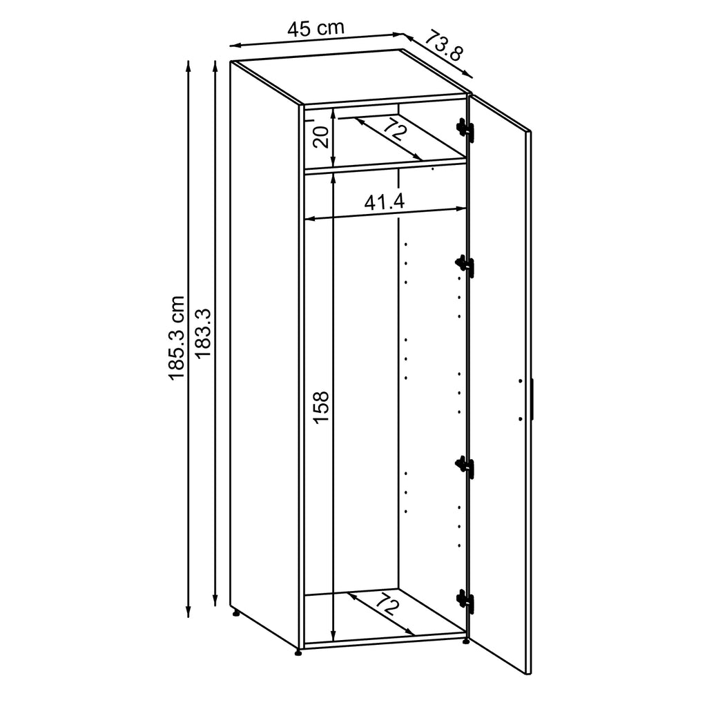 Roomart - DORA Armario alto 45cm ancho - Blanco - Roble blanco - Roble - Roble antracita - armario lavadora, estante lavadora, torre lavadora, armario, blanco, lavadoras, armario bajo, lavadora, secadora, armario hogar, armarios, armario baño, alto