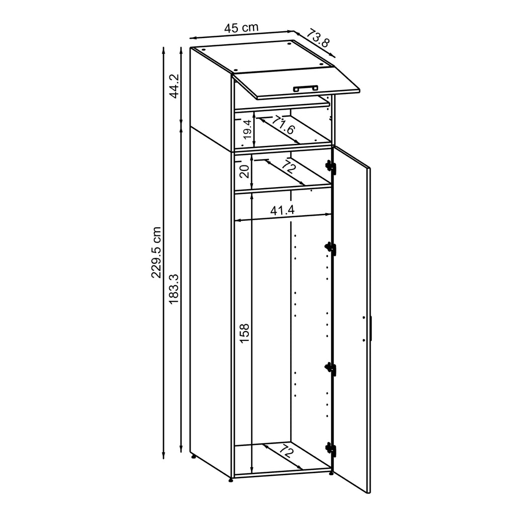 Roomart - DORA Armario alto 45cm ancho - Blanco - Roble blanco - Roble - Roble antracita - armario lavadora, estante lavadora, torre lavadora, armario, blanco, lavadoras, armario bajo, lavadora, secadora, armario hogar, armarios, armario baño, alto
