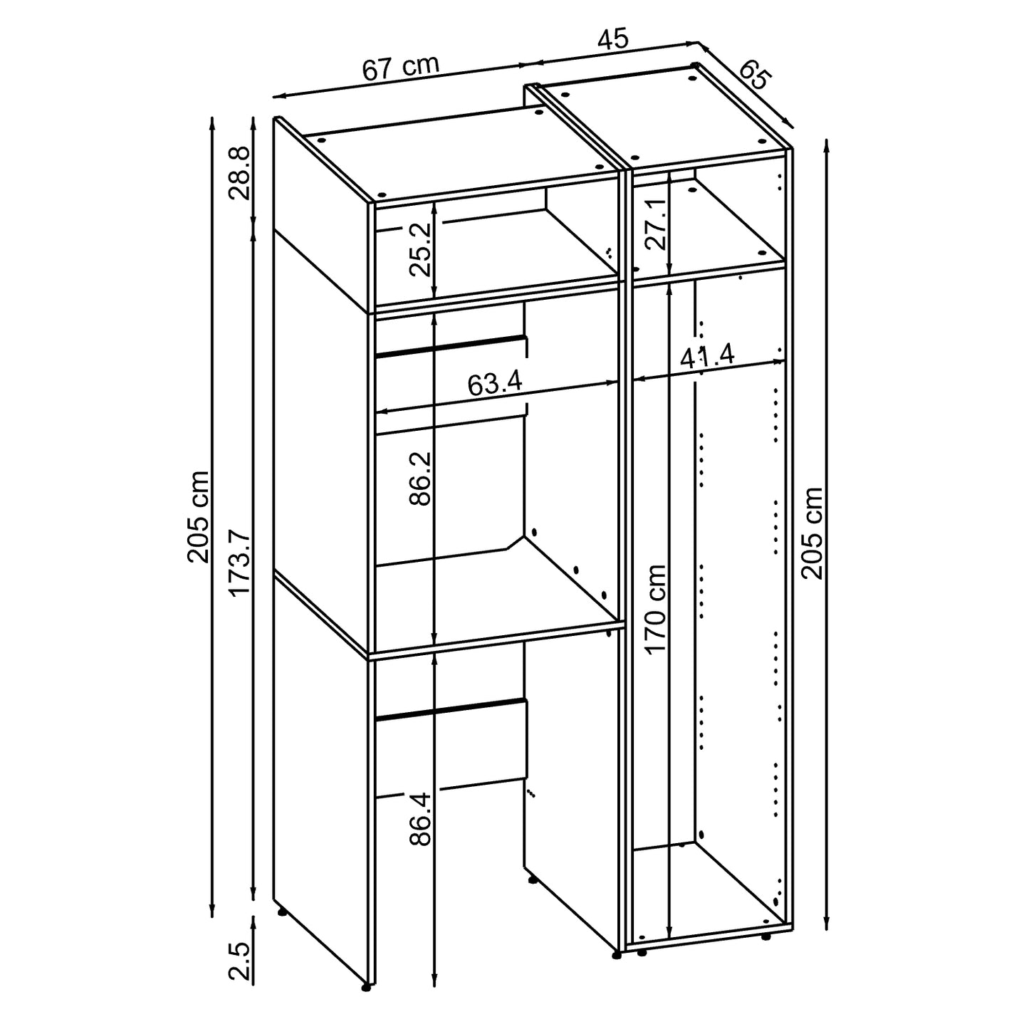 Roomart DUO-I Waschmaschinenschrank 112 cm – für Waschmaschine & Trockner + Hochschrank | in 2 Farben