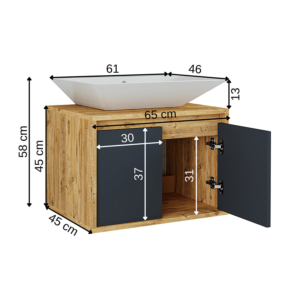 Roomart Waschbecken mit Unterschrank 65 cm in 4 Farben Badezimmermöbel