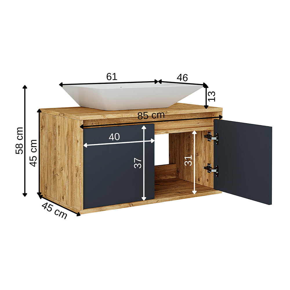 Roomart Waschbecken mit Unterschrank 85 cm • Weiß • Eiche • Weiß-Eiche • Anthrazit Eiche