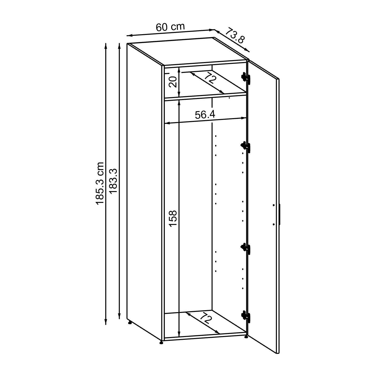Roomart - DORA Armario Alto 60cm Ancho - Blanco - Roble Blanco - Roble Antracita - armario lavadora, estante lavadora, torre lavadora, armario, blanco, lavadoras, armario bajo, lavadora, secadora, armario hogar, armarios, armario baño, alto