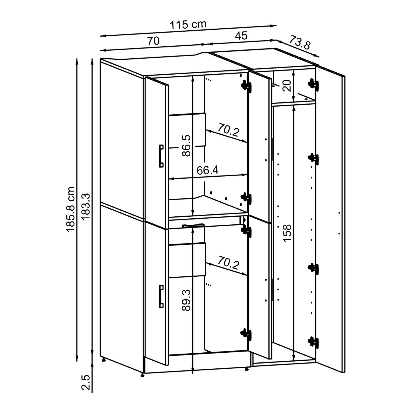 Roomart Waschmaschinenschrank " DORA SET" für Trockner & Waschmaschine, 115 cm breit, in 4 Farben, mit Türen & Ausziehbrett • Weiß • Weiß Eiche • Anthrazit Eiche • Eiche - waschmaschinenschrank, waschmaschinenregal, waschturm, schrank, weiß, waschmaschine