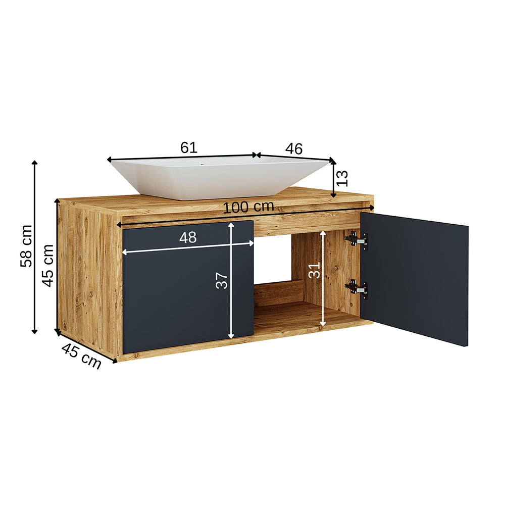 Roomart Atlantic, Waschbecken mit Unterschrank 100 cm, in 5 Farben, Badezimmermöbel