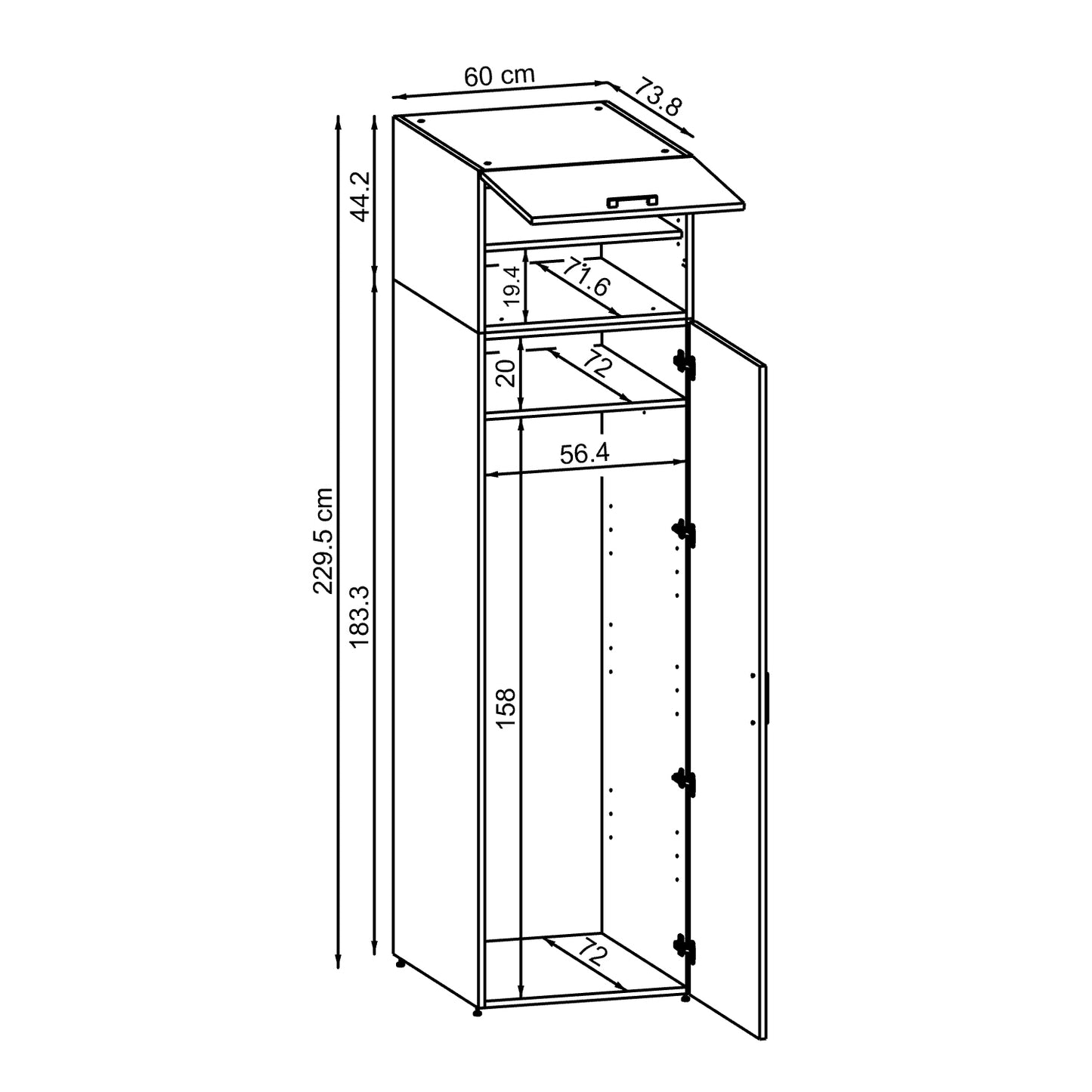 Roomart • DORA Hochschrank 60cm Breit • Weiß • Weiß Eiche • Eiche • Anthracit Eiche - waschmaschinenschrank, waschmaschinenregal, waschturm, schrank, weiß, waschmaschinen, unterschrank, waschmaschine, trockner, haushaltsschrank, schränke, badschrank, hoch