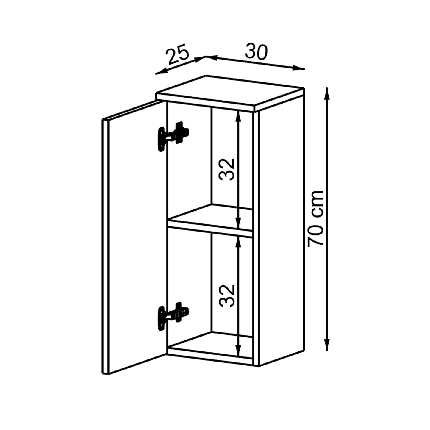 Roomart Seitenschrank „Punto“ – moderner, kompakter 70 cm Bad-Hängeschrank mit Softclose – in Weiß, Weiß-Eiche, Eiche oder Anthrazit-Eiche - Hängeschrank, wand, hochschrank, hochschrank weiß, 60 cm breit, küche, waschküche, wohnzimmer, schmal, 40 cm brei