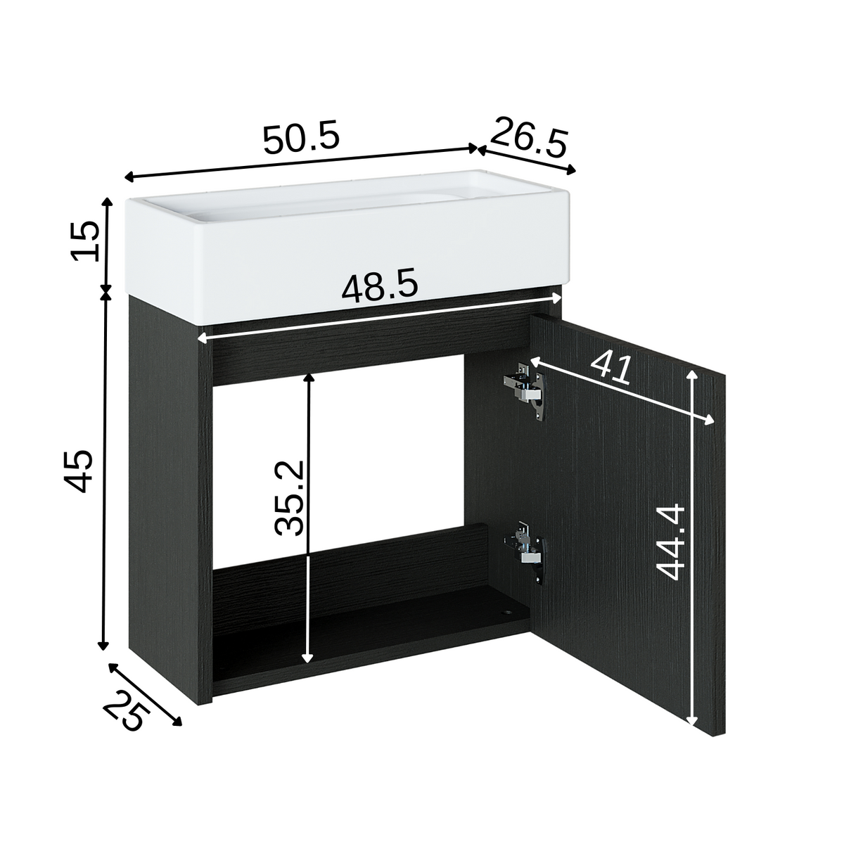Roomart, mobile da bagno MINI con lavabo 50cm per WC ospiti in 5 colori - e, mobile a specchio, economico, set, mobili, senza, sifone, ceramica, set mobili bagno, set mobili bagno, stile casa di campagna, lavabo, lavabo, mobile bagno, lavabo da appoggio